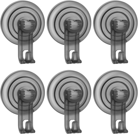 Suction Cup Hooks for Shower, Powerful Vacuum Shower Hook for Towel, Robe, Loofah - Reuseable and Removeable Bathroom Hook, Gray, 6 Pack