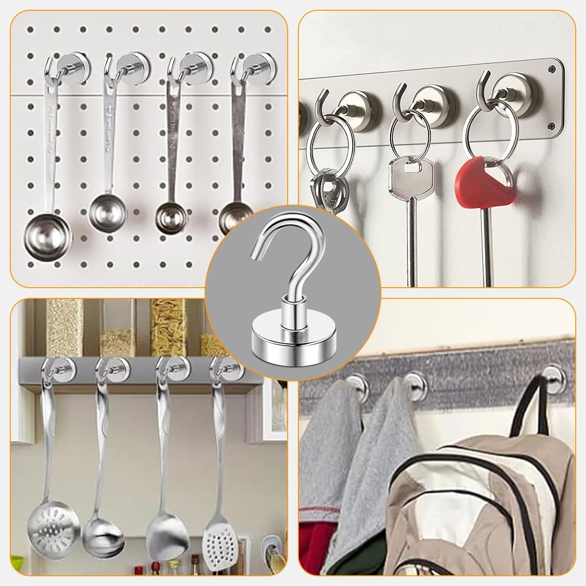 5pcs 20lbs Magnetic Hooks, Refrigerator Magnets, Extra Strong Cruise Hook for Hanging, Adhesive Hooks, No Drilling