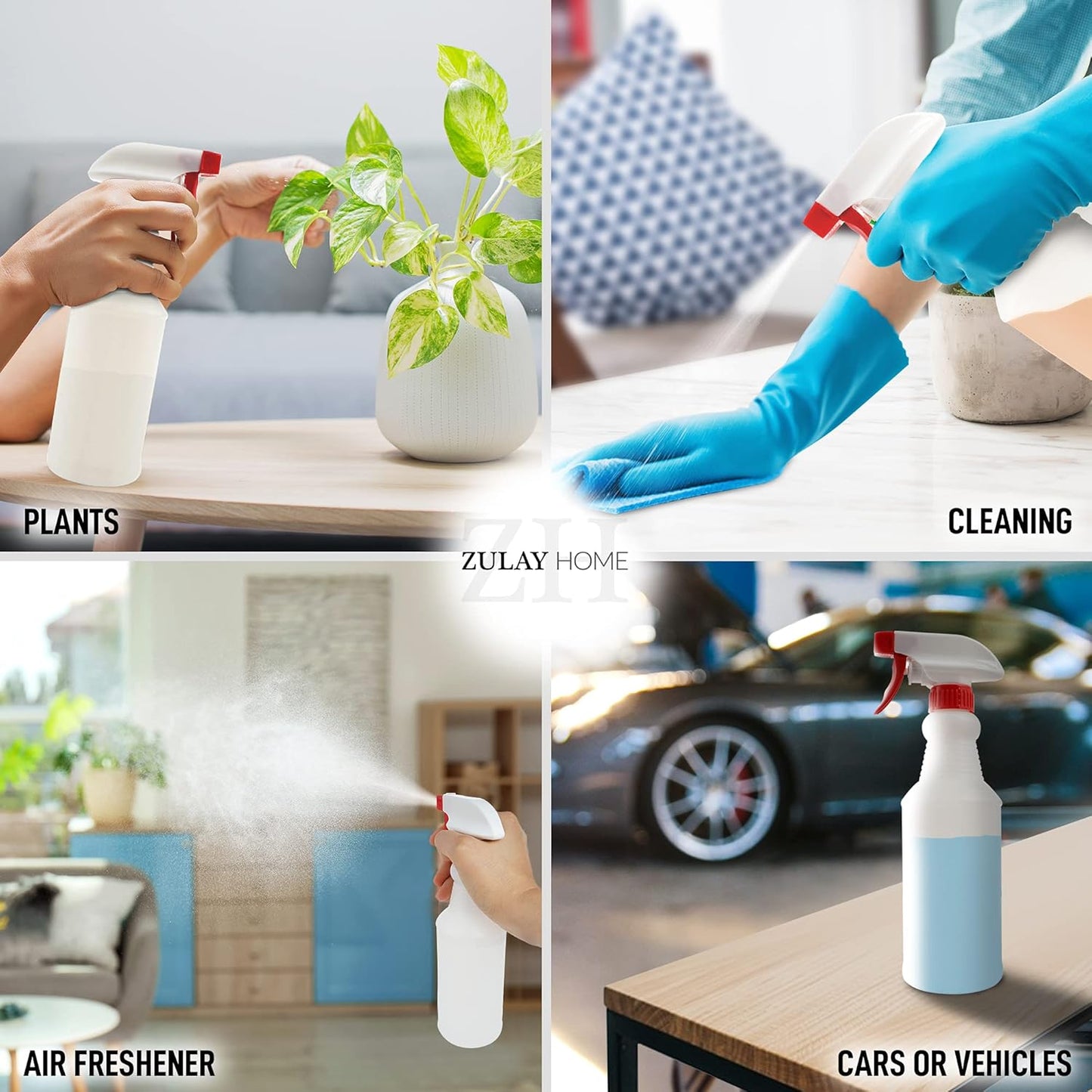 24 oz Spray Bottle - Heavy Duty Cleaning Spray Bottles For Cleaning Solutions - Leakproof Cleaning Spray Bottle Set with Adjustable Nozzle & Spring Loaded Trigger (2 Pack)