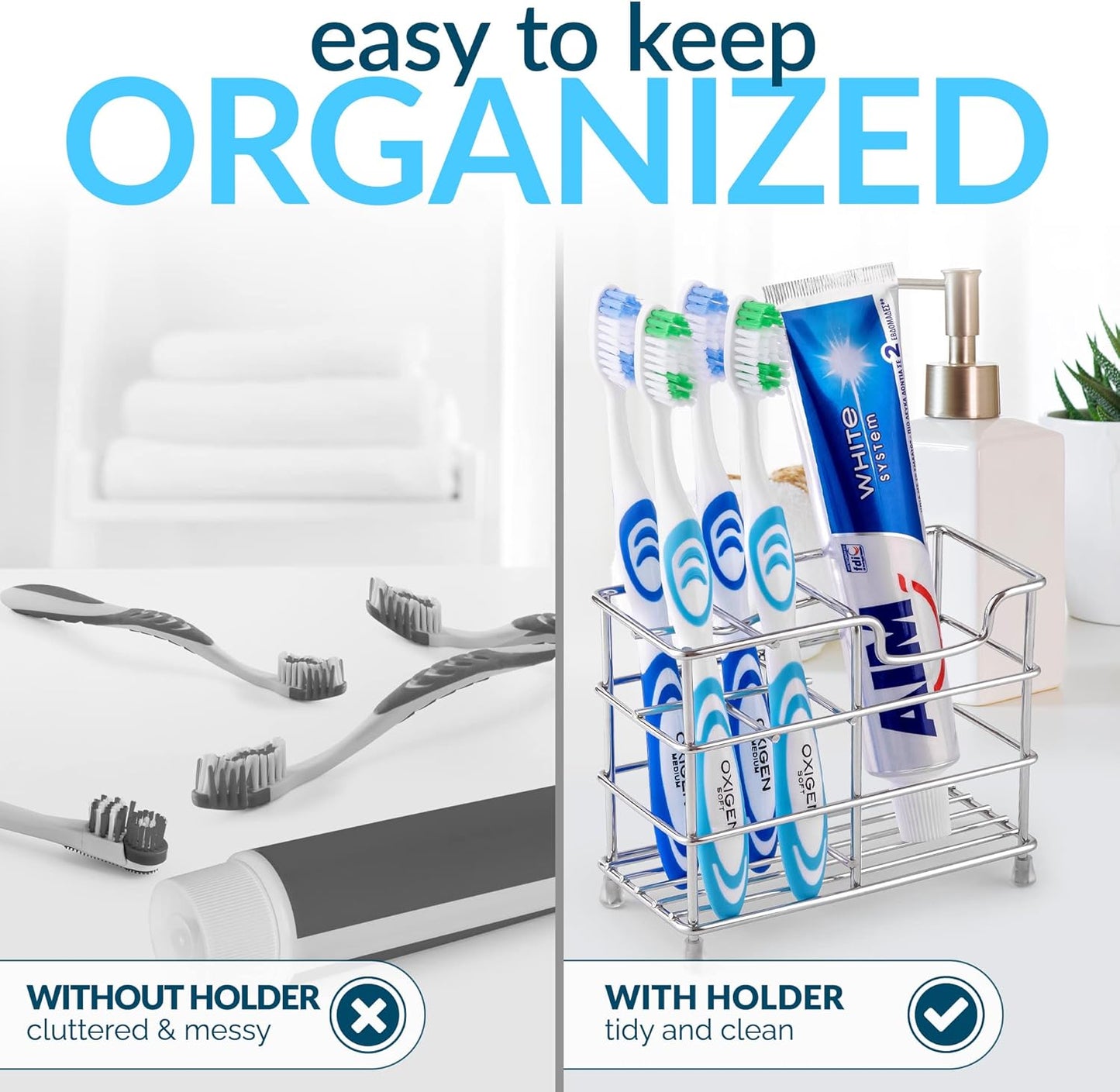 Toothpaste and Toothbrush Holder - Stainless Steel Toothbrush Holders for Bathrooms - Small Toothbrush Stand Organizer with 5 Colorful Toothbrush Cases Included