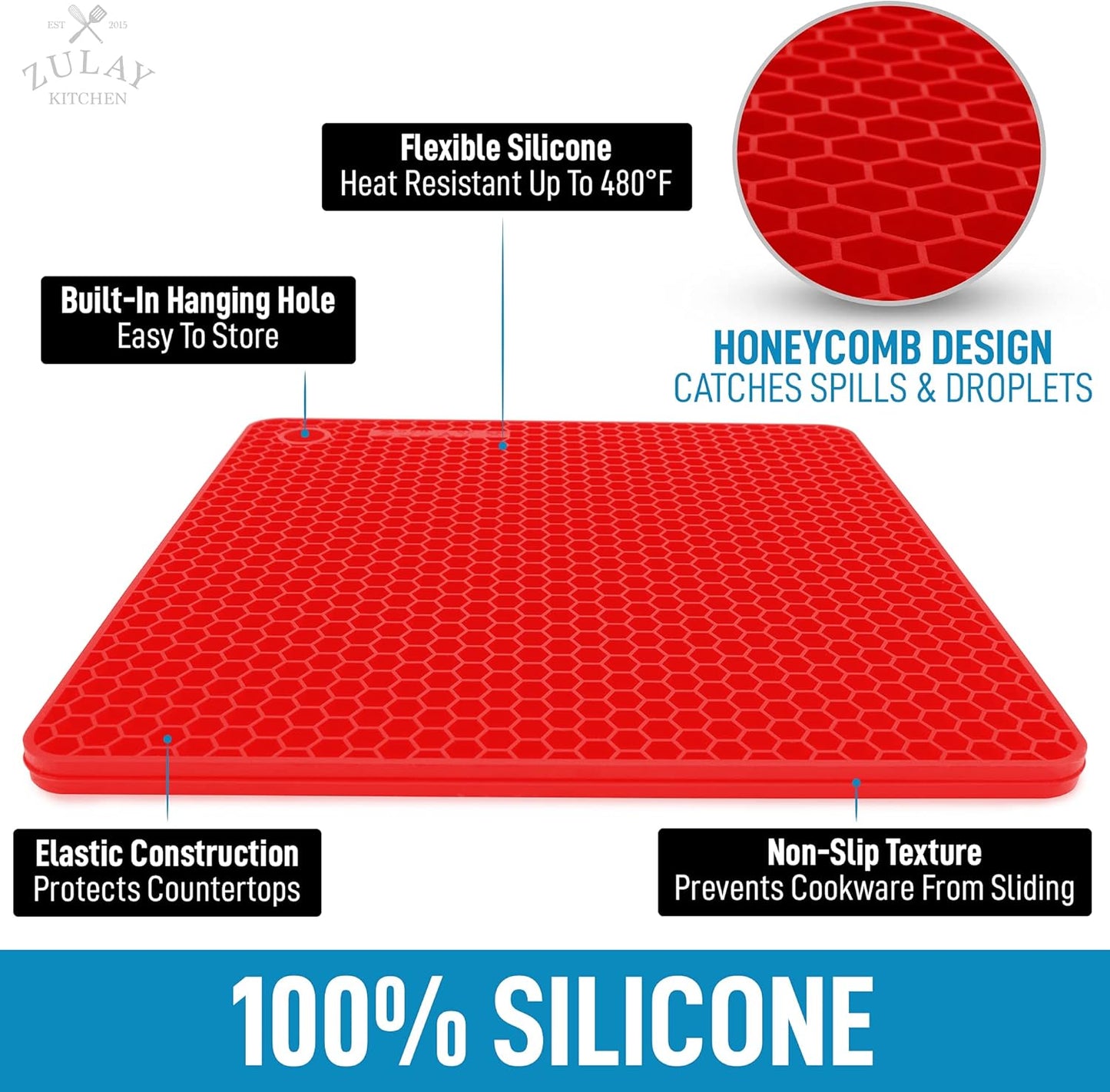 4 Pack Silicone Trivets - 7'x7' Silicone Pot Holders & Coasters - Non Slip, Heat Resistant Mat for Countertop & Table (Red)