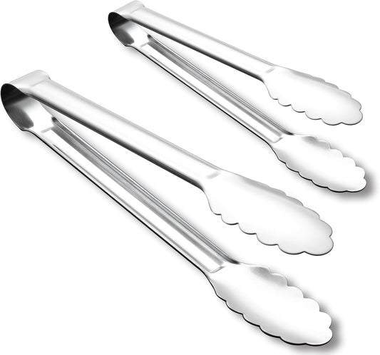 Seamless Tongs for Cooking, One-Piece Design, Durable Heat Resistant Stainless Steel Tongs for Kitchen, Grill, BBQ, Salad, Dishwasher Safe, Metal Tongs Set (12" & 9")