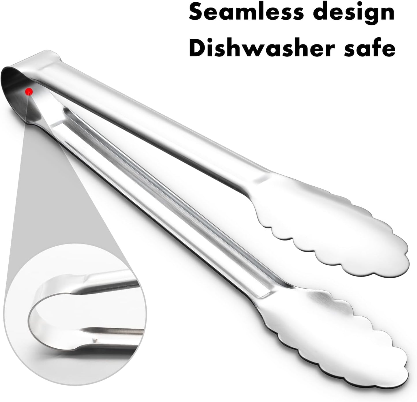 Seamless Tongs for Cooking, One-Piece Design, Durable Heat Resistant Stainless Steel Tongs for Kitchen, Grill, BBQ, Salad, Dishwasher Safe, Metal Tongs Set (12" & 9")
