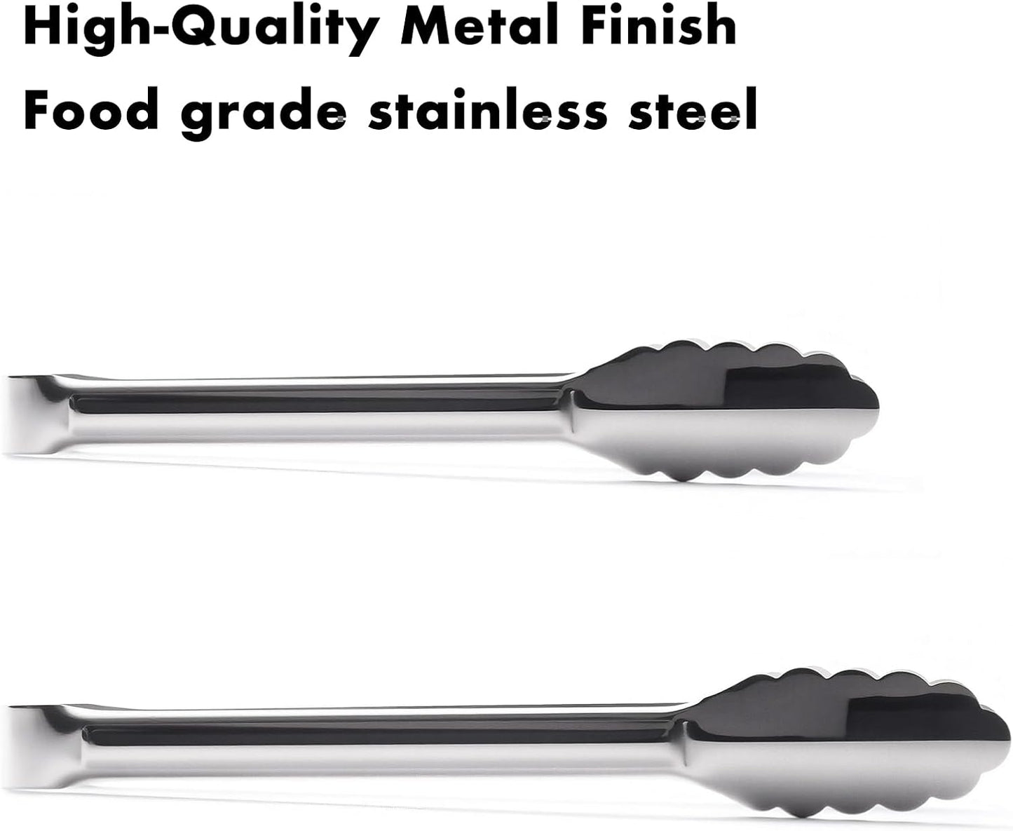Seamless Tongs for Cooking, One-Piece Design, Durable Heat Resistant Stainless Steel Tongs for Kitchen, Grill, BBQ, Salad, Dishwasher Safe, Metal Tongs Set (12" & 9")