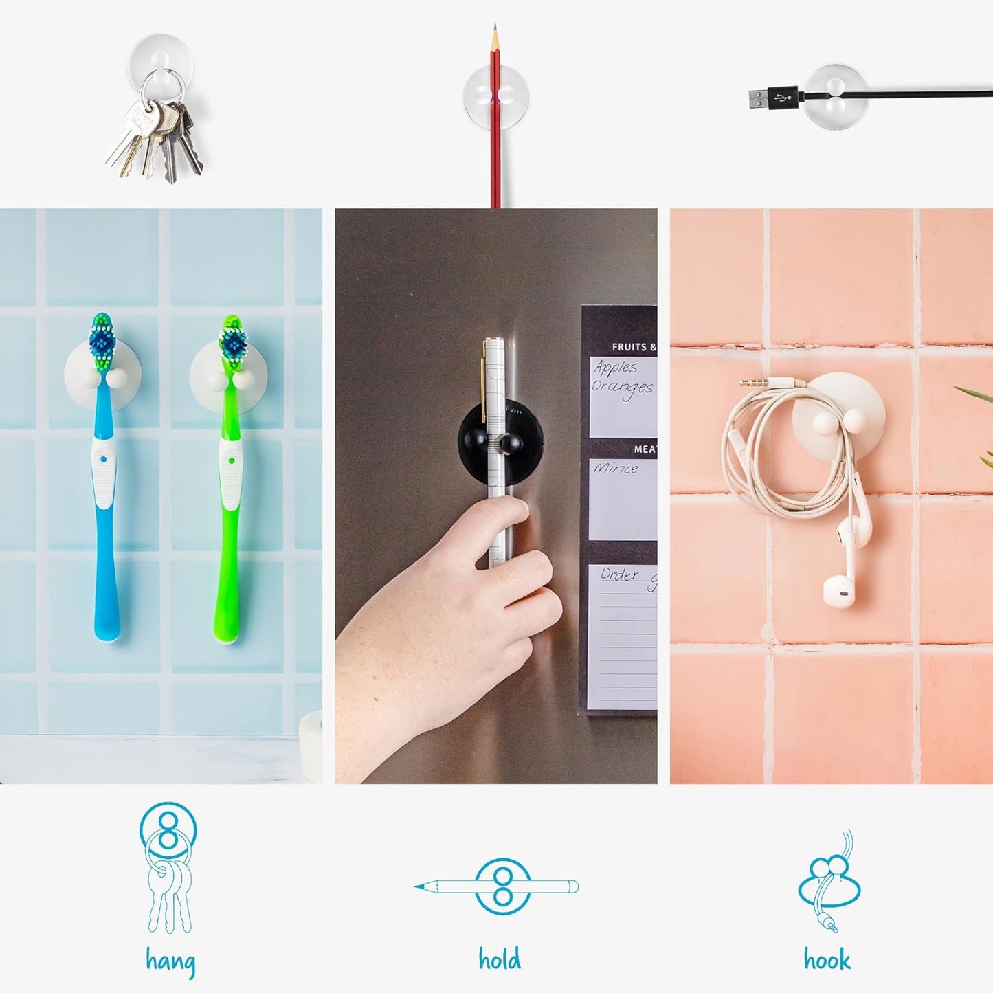 Jot Super Strong, Everyday, Multi-Purpose PVC Suction Hooks & Holders - Pack of 4, Clear