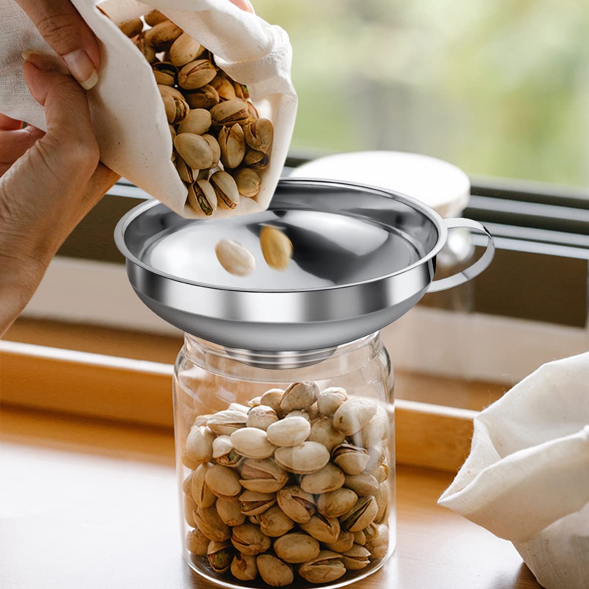 3 Pack Canning Funnel 3-in-1 Stainless Steel Funnel Set Wide Mouth Funnels with Detachable Strainer for transferring Liquid, Powder, jam, Grain, Oil, Spices