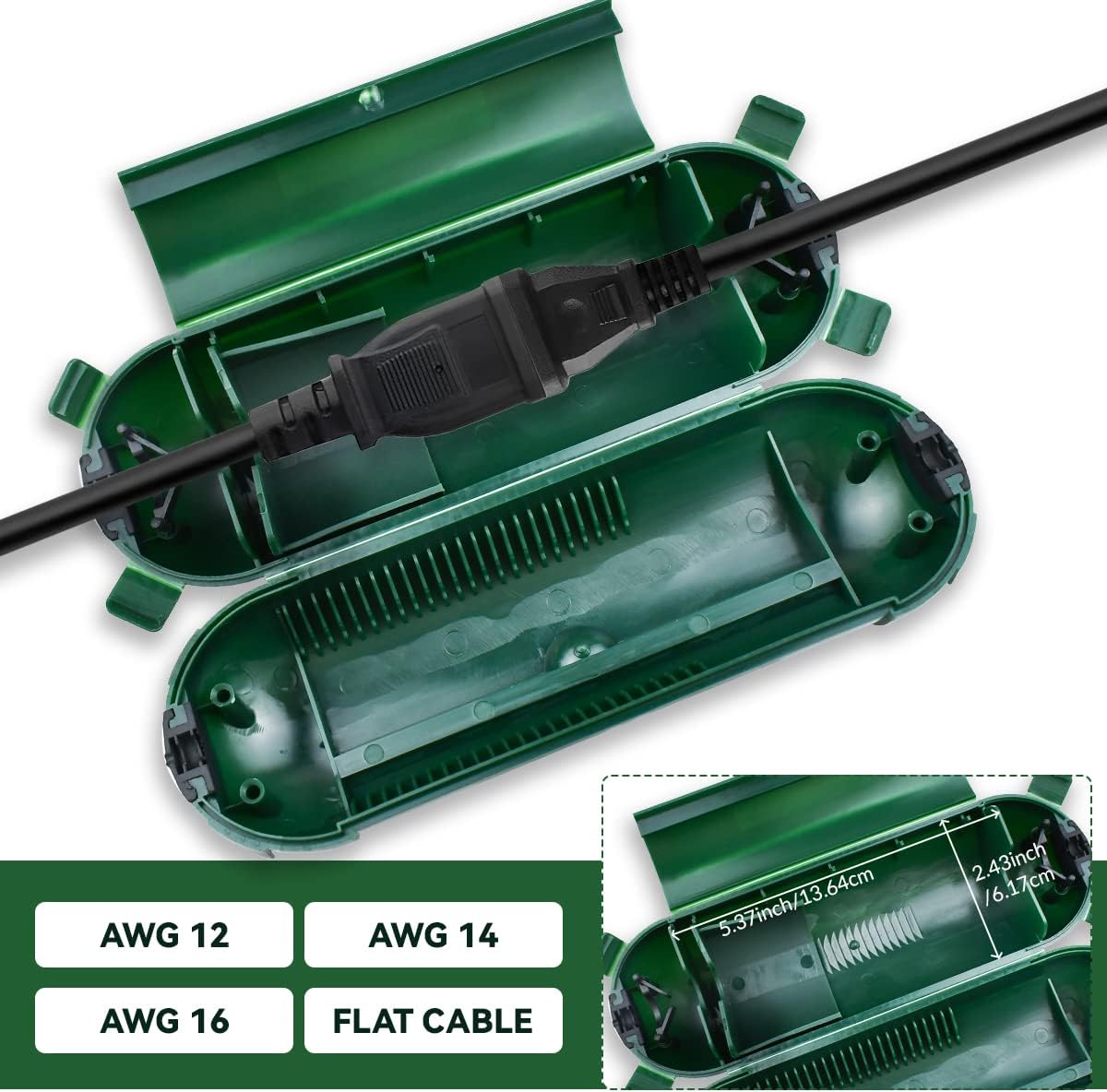 2 Pcs Outdoor Waterproof Extension Cord Safety Box Weatherproof Resistant Seal Housing IP44Waterproof Connection Box for Protect Holiday String Lights Wires and Plugs (Green)