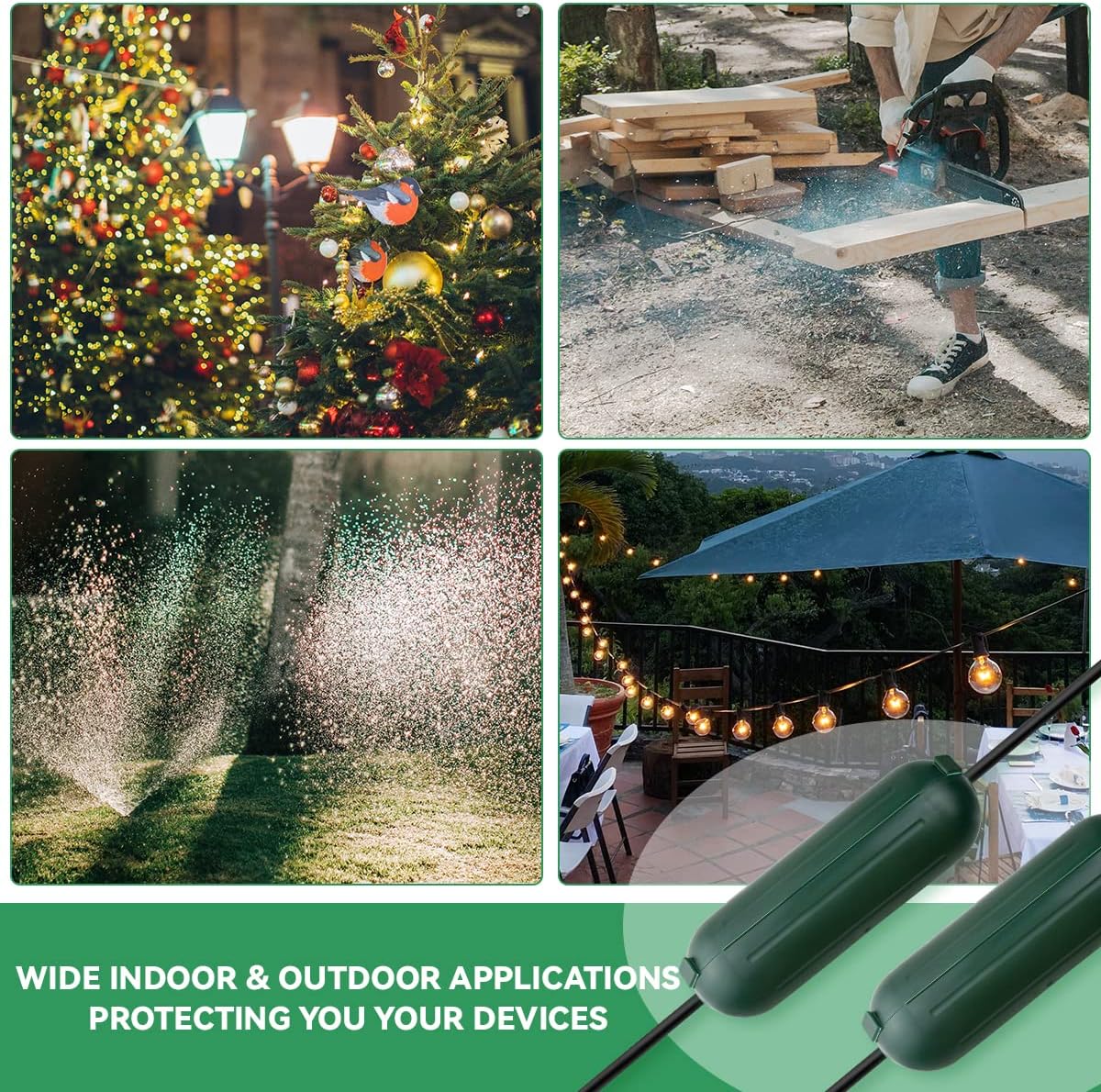 2 Pcs Outdoor Waterproof Extension Cord Safety Box Weatherproof Resistant Seal Housing IP44Waterproof Connection Box for Protect Holiday String Lights Wires and Plugs (Green)