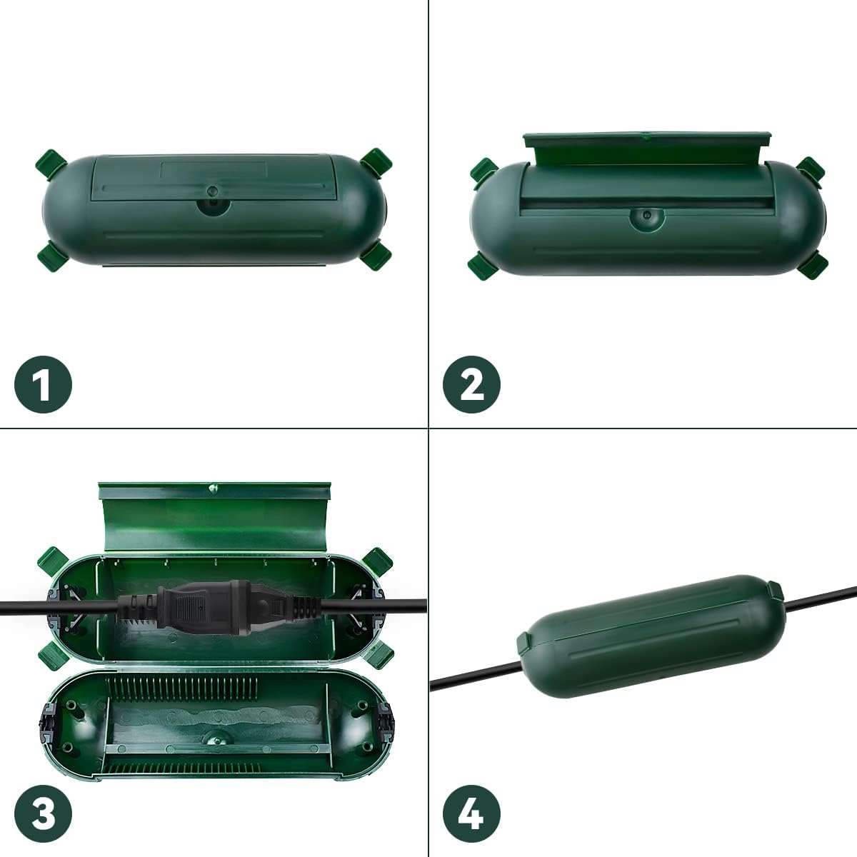 2 Pcs Outdoor Waterproof Extension Cord Safety Box Weatherproof Resistant Seal Housing IP44Waterproof Connection Box for Protect Holiday String Lights Wires and Plugs (Green)