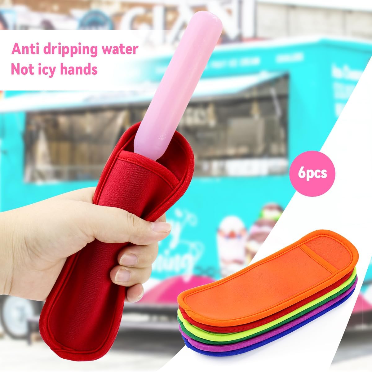 6 Pieces Ice Pop Neoprene Insulator Sleeves Reusable Popsicle Holders Ice Popsicles Bags Ice Pop Sleeves Popsicle Holder Sleeves Ice Pop Stick Sleeves(6 Colors)