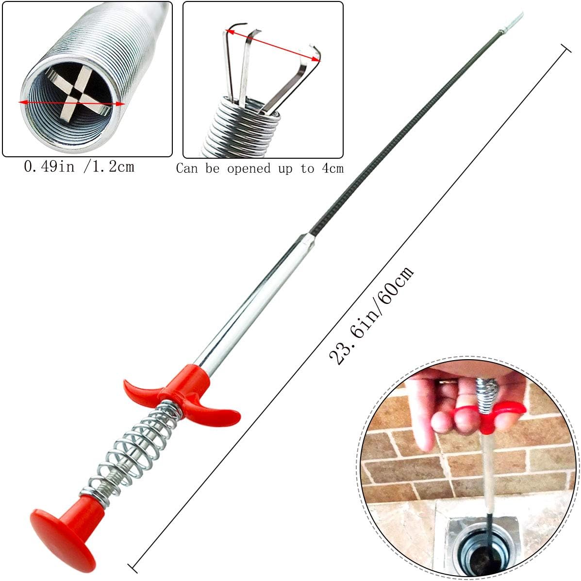 Plumbing Grabber Sink Grabber Flexible Claw Pickup Tool for Litter Pick, Drains, Home Sink, Toilet & Clean Dryer Vents (24inch)