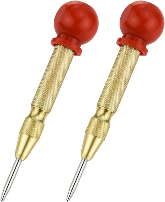 2 Pack Automatic Center Punch, 5 Inch Crushing Hand Tool Spring Punch with Cushion Cap, Metal Impact Center Hole Punch for Metal Wood Glass Plastic(Gold)