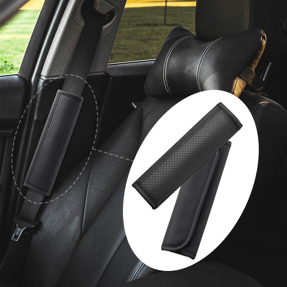 2-Pack Car Seat Belt Cover Pad Fiber Leather Seatbelt Shoulder Strap Covers Soft Comfort Skin-Friendly Universal Black Seatbelt Cover