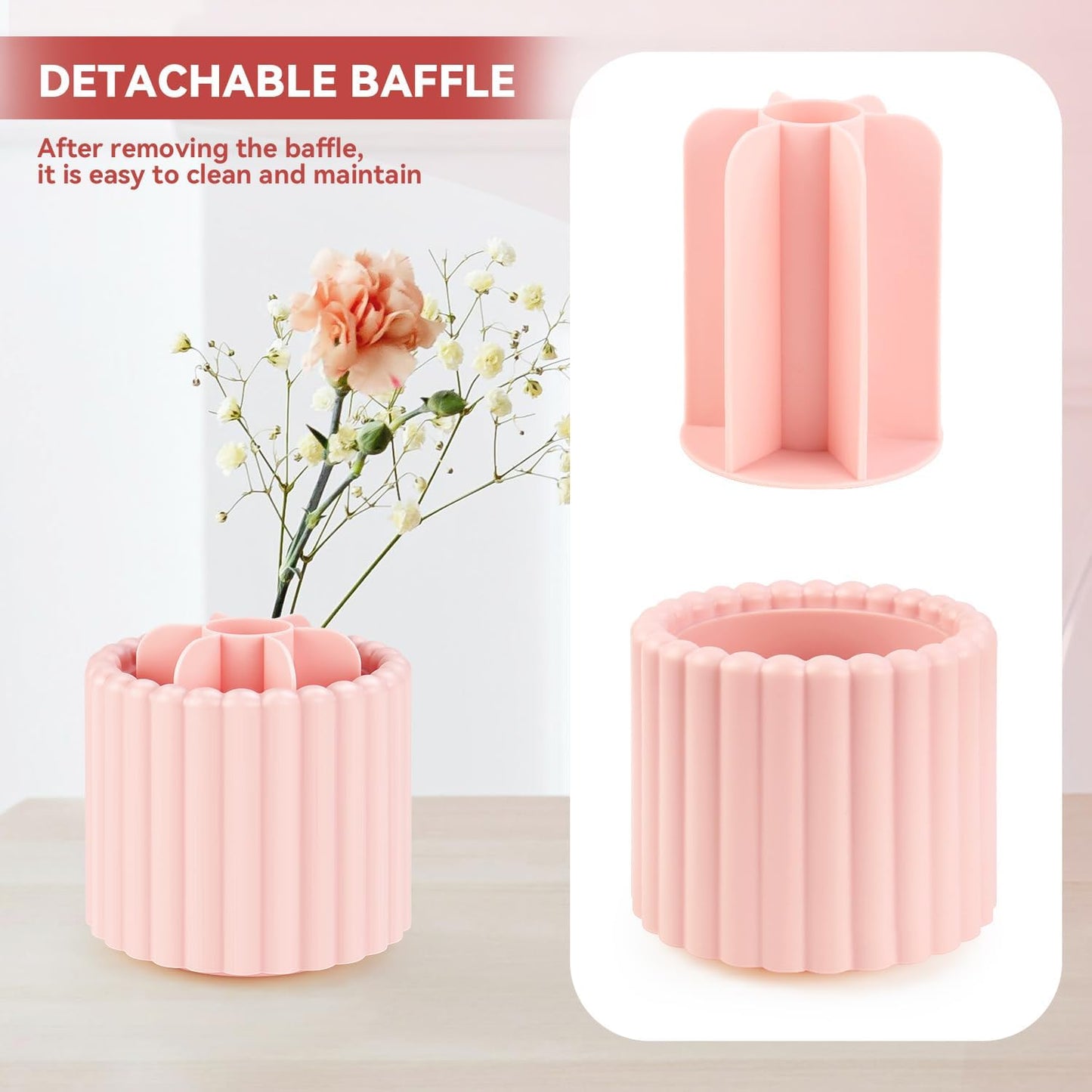 1 Pack 360° Rotating Makeup Brush Organizer, 7 Slot Make up Brush Holder for Vanity, Dresser, Desk (Pink)