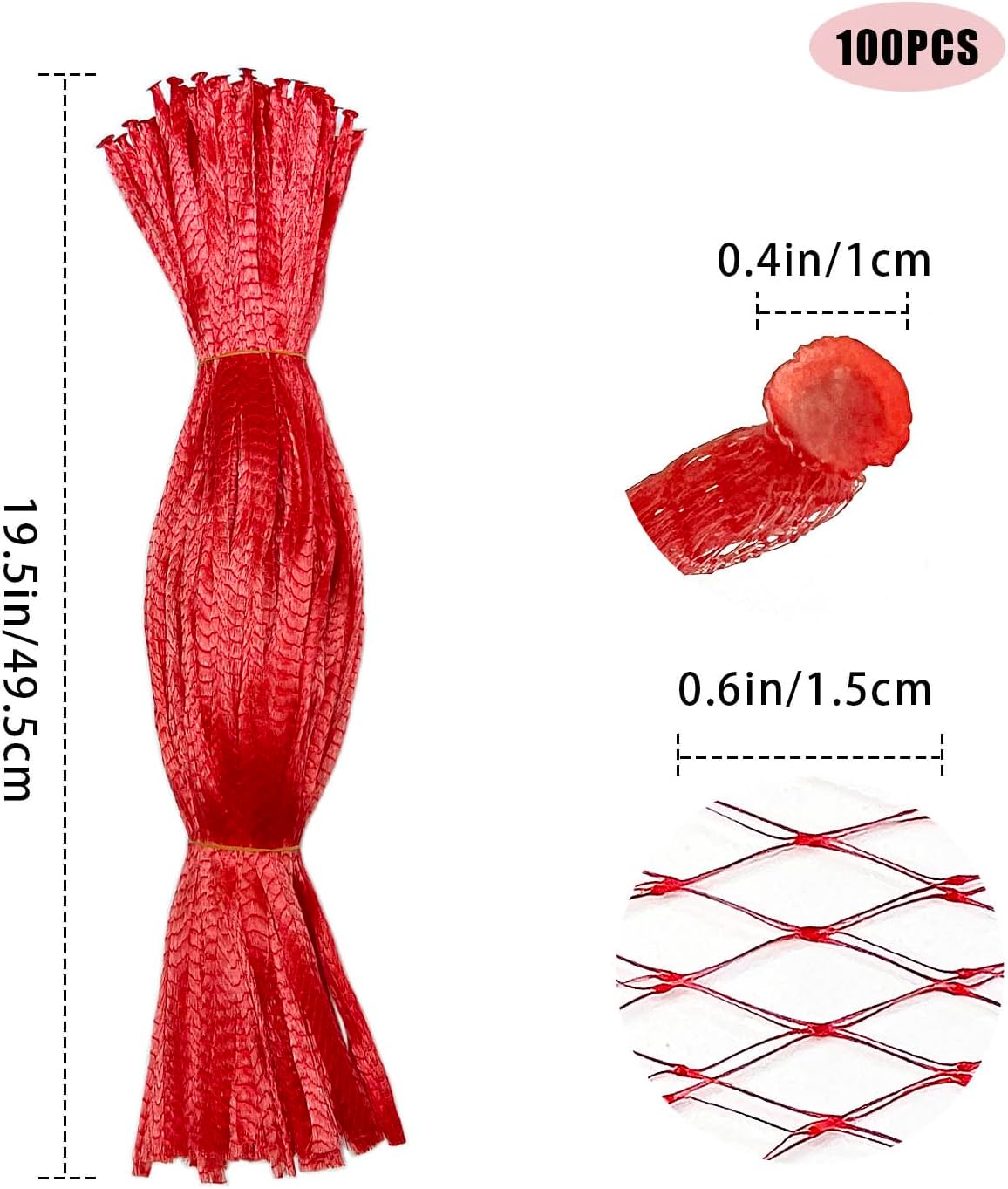 100Pcs Reusable Mesh Produce Bags Nylon Netting, 20 Inch Red Seafood Bag Onion Potato Garlic Storage Bag