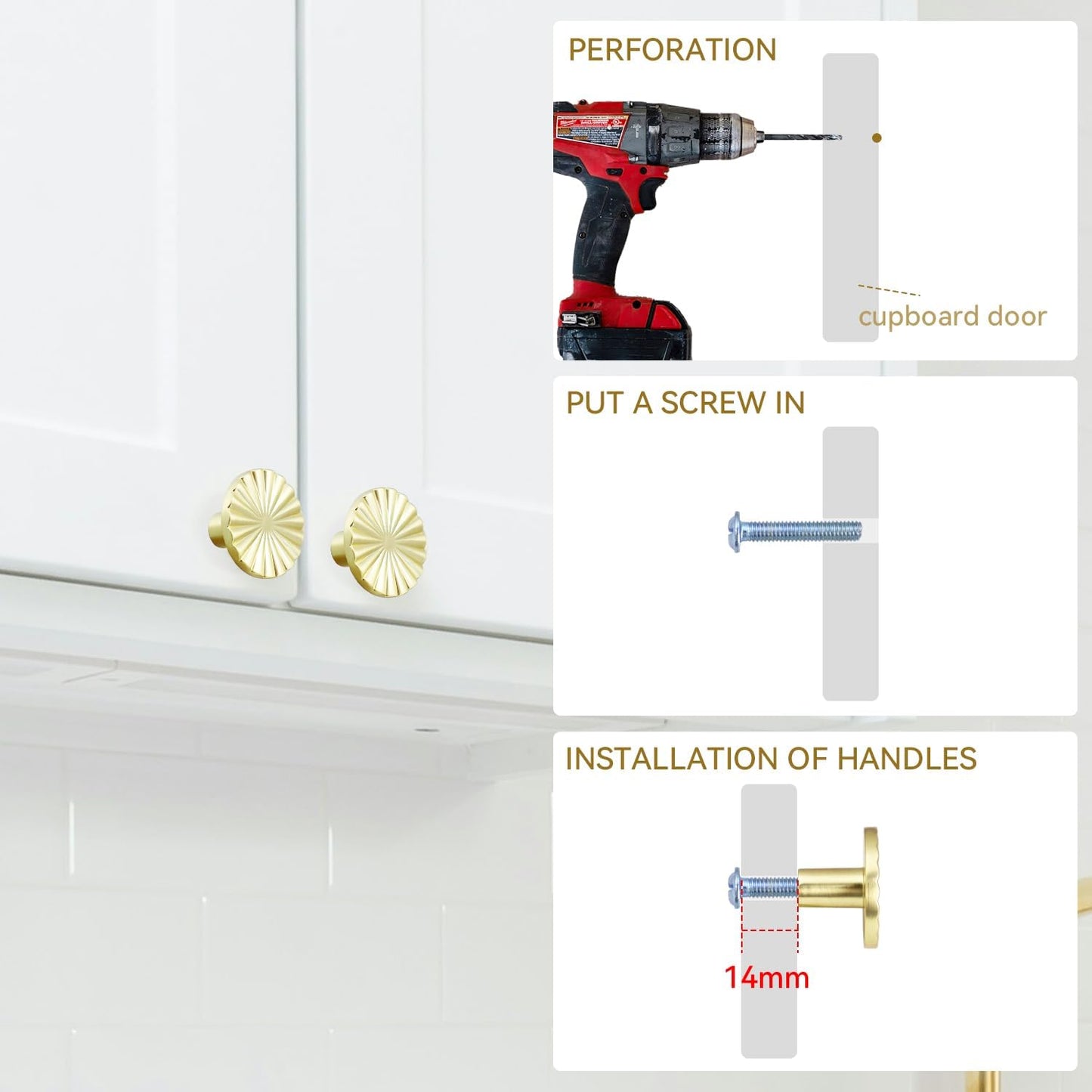 4 Pack Cabinet Knobs Zinc Alloy Solid Kitchen Cabinet Pulls Brushed Gold Drawer Knobs Dresser Cabinet Handles (37 mm)