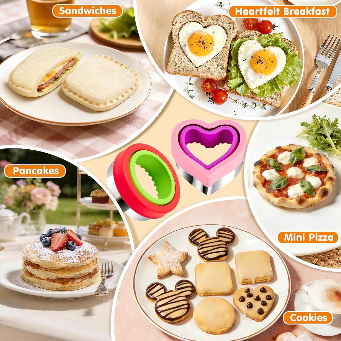 Sandwich Cutter and Sealer Set 4 Pcs Bread Decruster Sandwich Cutter Pancake Maker Heart Square Circle Dinosaur Shape DIY Cookie Cutters Gift for Kids Adult Boys Girls