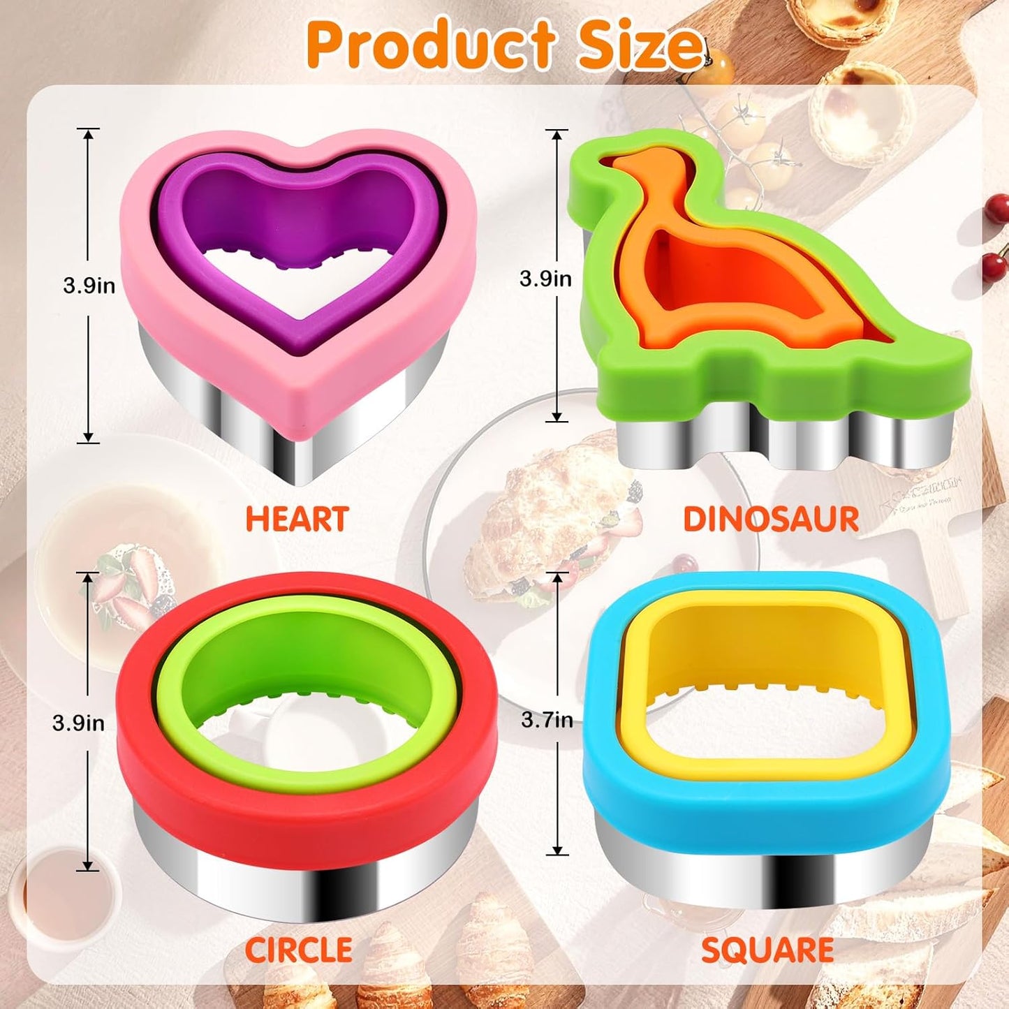 Sandwich Cutter and Sealer Set 4 Pcs Bread Decruster Sandwich Cutter Pancake Maker Heart Square Circle Dinosaur Shape DIY Cookie Cutters Gift for Kids Adult Boys Girls