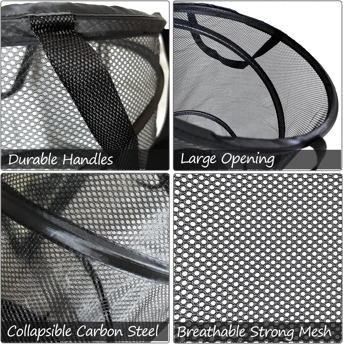Collapsible Laundry Basket Foldable Mesh Pop Up Hamper with Handles for Laundry Room, Bathroom, Kids Room, College Dorm, Travel, Storage Organizer Black