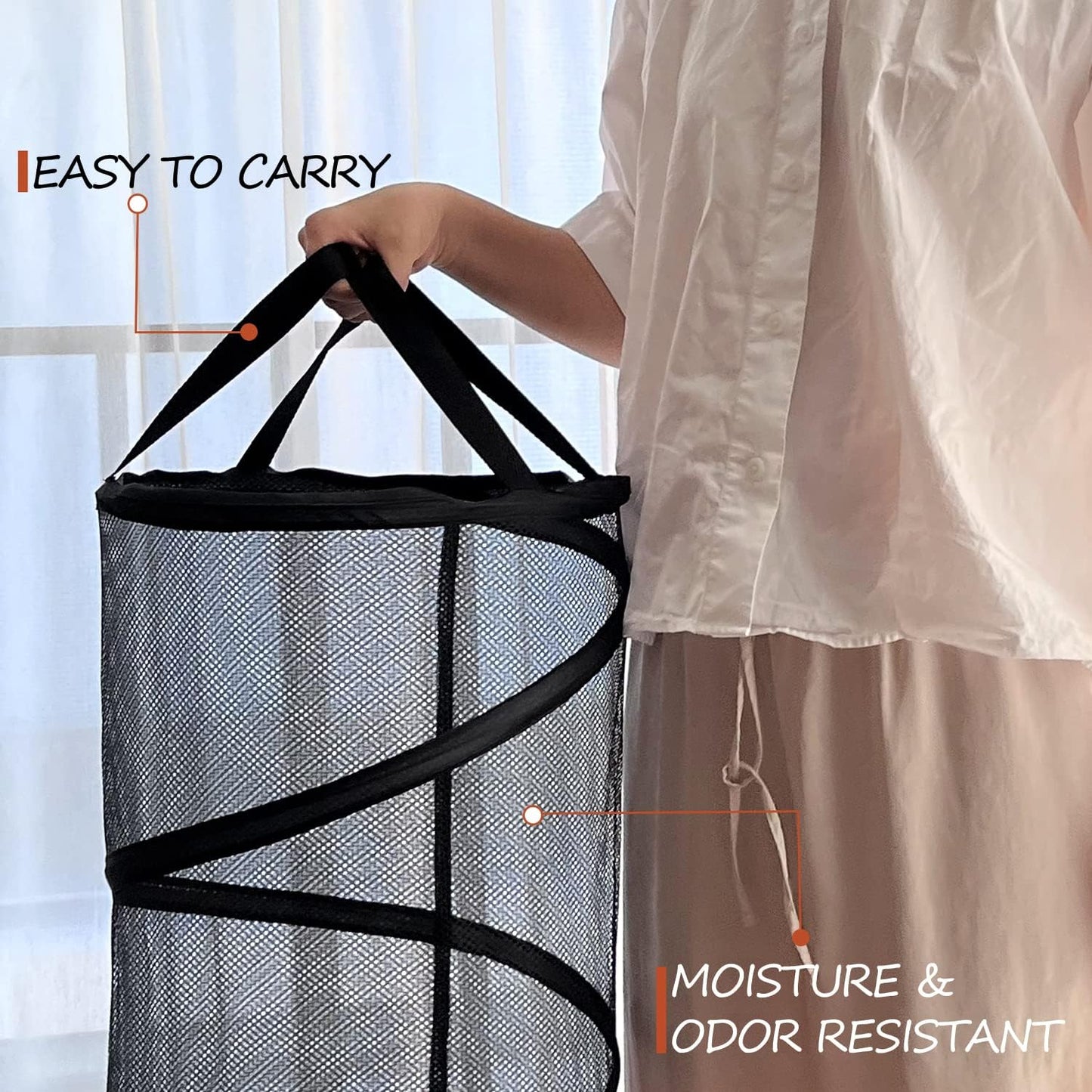 Collapsible Laundry Basket Foldable Mesh Pop Up Hamper with Handles for Laundry Room, Bathroom, Kids Room, College Dorm, Travel, Storage Organizer Black
