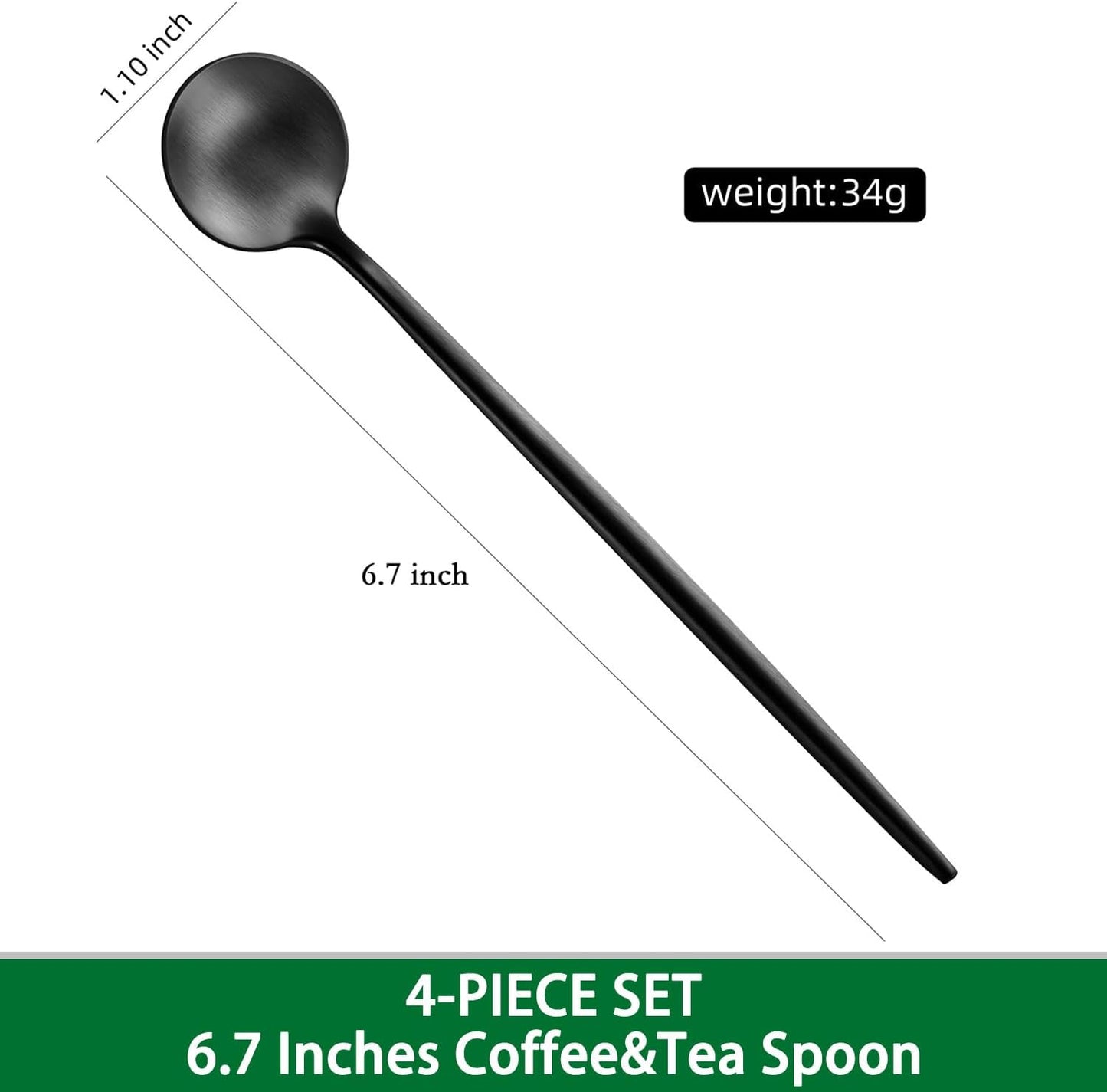 4 PCS 6.7 Inches Satin Black Stainless Steel 18/10 Coffee Spoons,Iced Tea Spoon,Espresso Stirring Spoons,Matte Black SS304 Teaspoons,Dessert Spoon,Long Coffee Spoons accessories