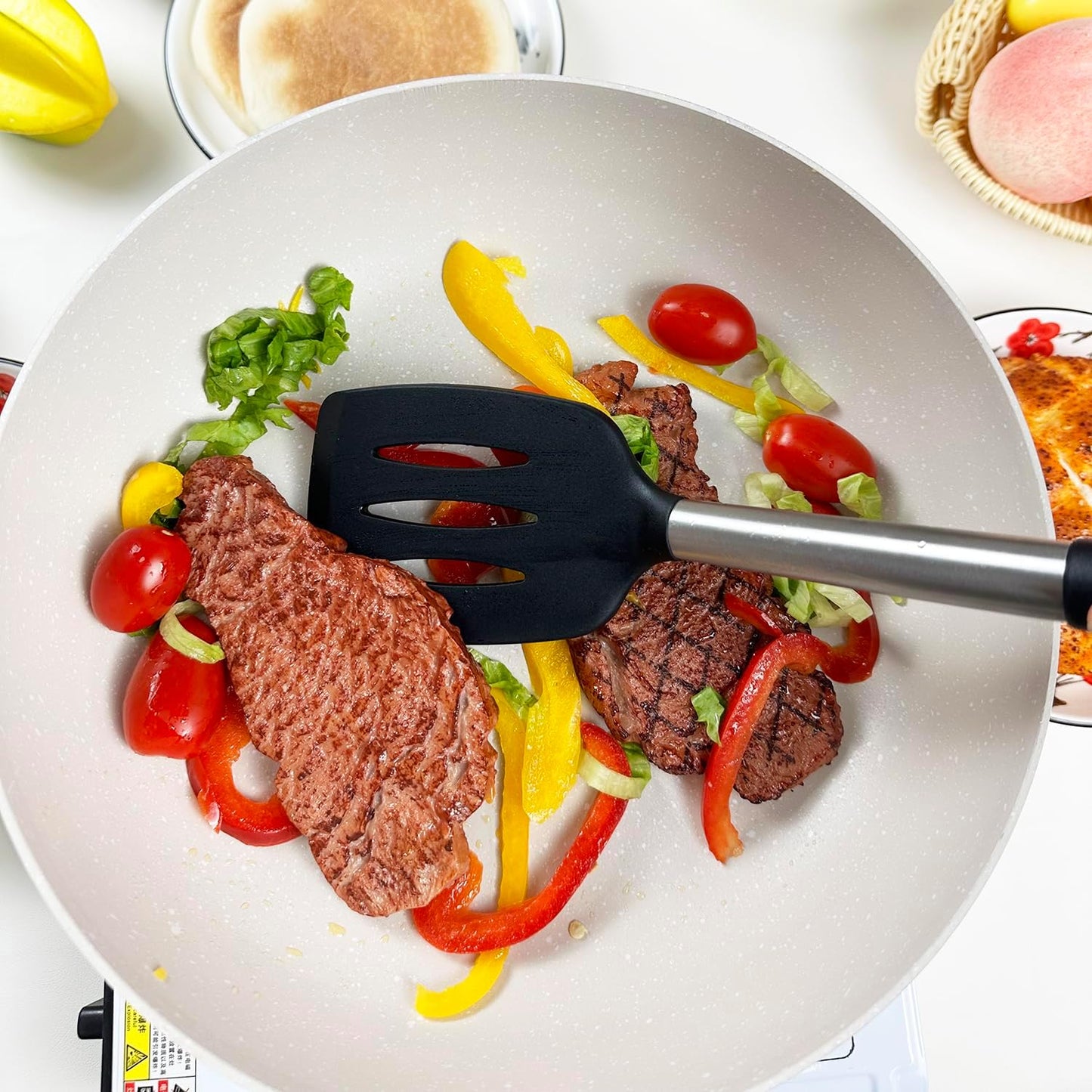 4Pcs Silicone Spatula Turner Slotted Spatula Set Spoon, Spatulas Silicone Heat Resistant Wok Rubber Spatulas for Nonstick Cookware Spatula Cooking Kitchen Utensils Set