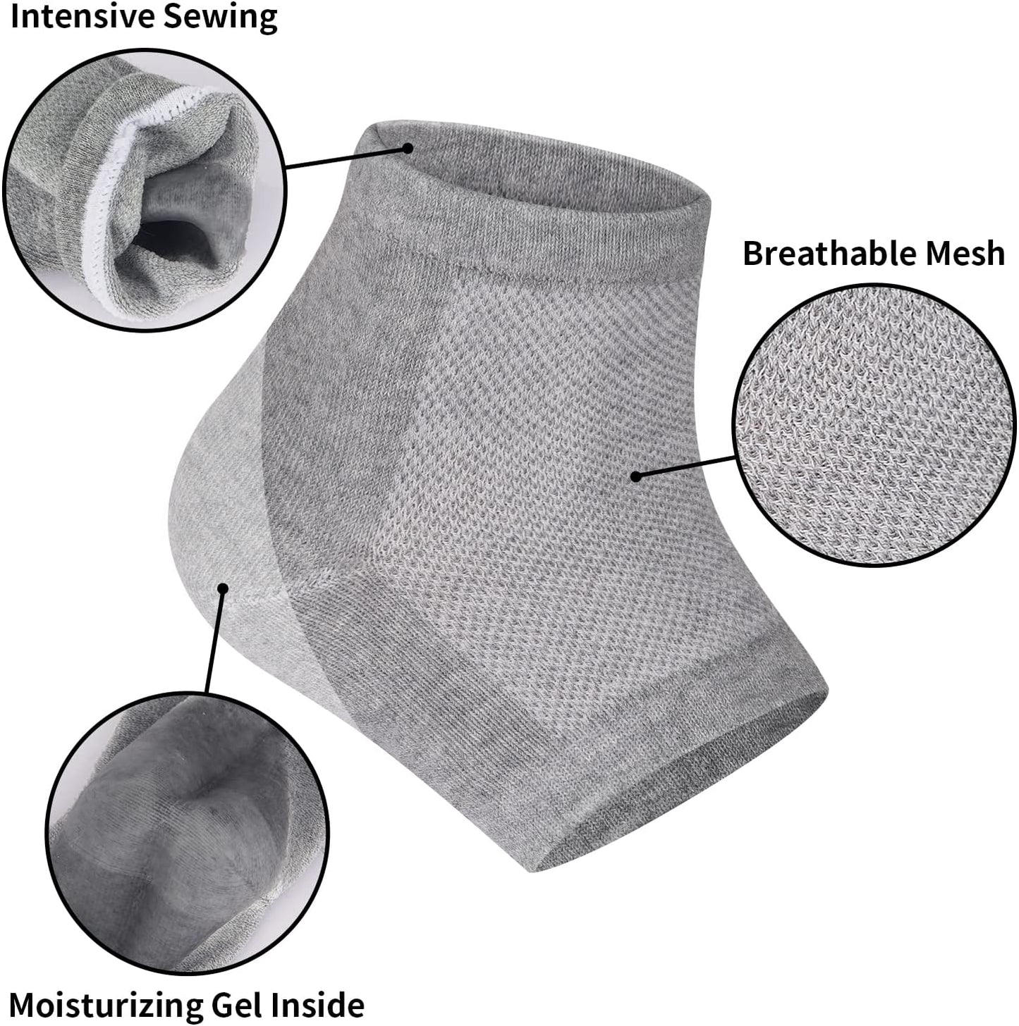 3 Pairs Moisturizing Heel Socks for Dry Cracked Feet, Gel Repair Moisture Spa Socks for Women Dry Cracked Heels Overnight (Regular)