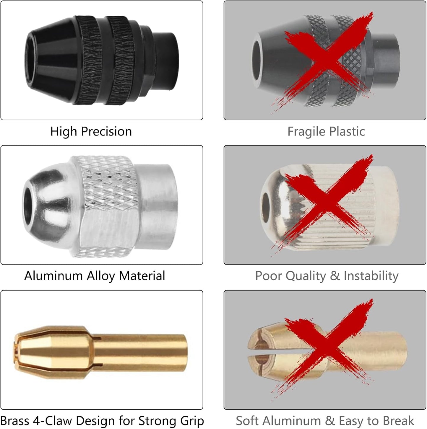 10Pcs Drill Chuck Collet Set for Dremel with 4485 Brass Collet Set 4486 Keyless Chuck for Dremel Rotary Tool 1/32" to 1/8" Keyless Drill Chuck Brass Chuck Collet Nut for Dremel