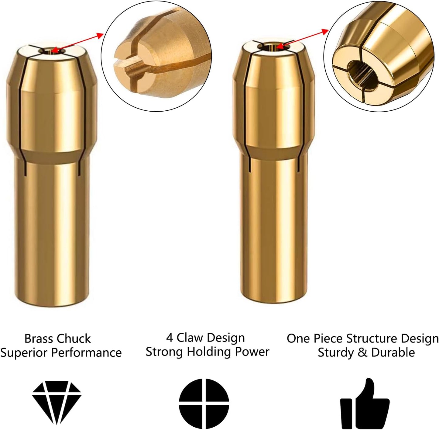 10Pcs Drill Chuck Collet Set for Dremel with 4485 Brass Collet Set 4486 Keyless Chuck for Dremel Rotary Tool 1/32" to 1/8" Keyless Drill Chuck Brass Chuck Collet Nut for Dremel