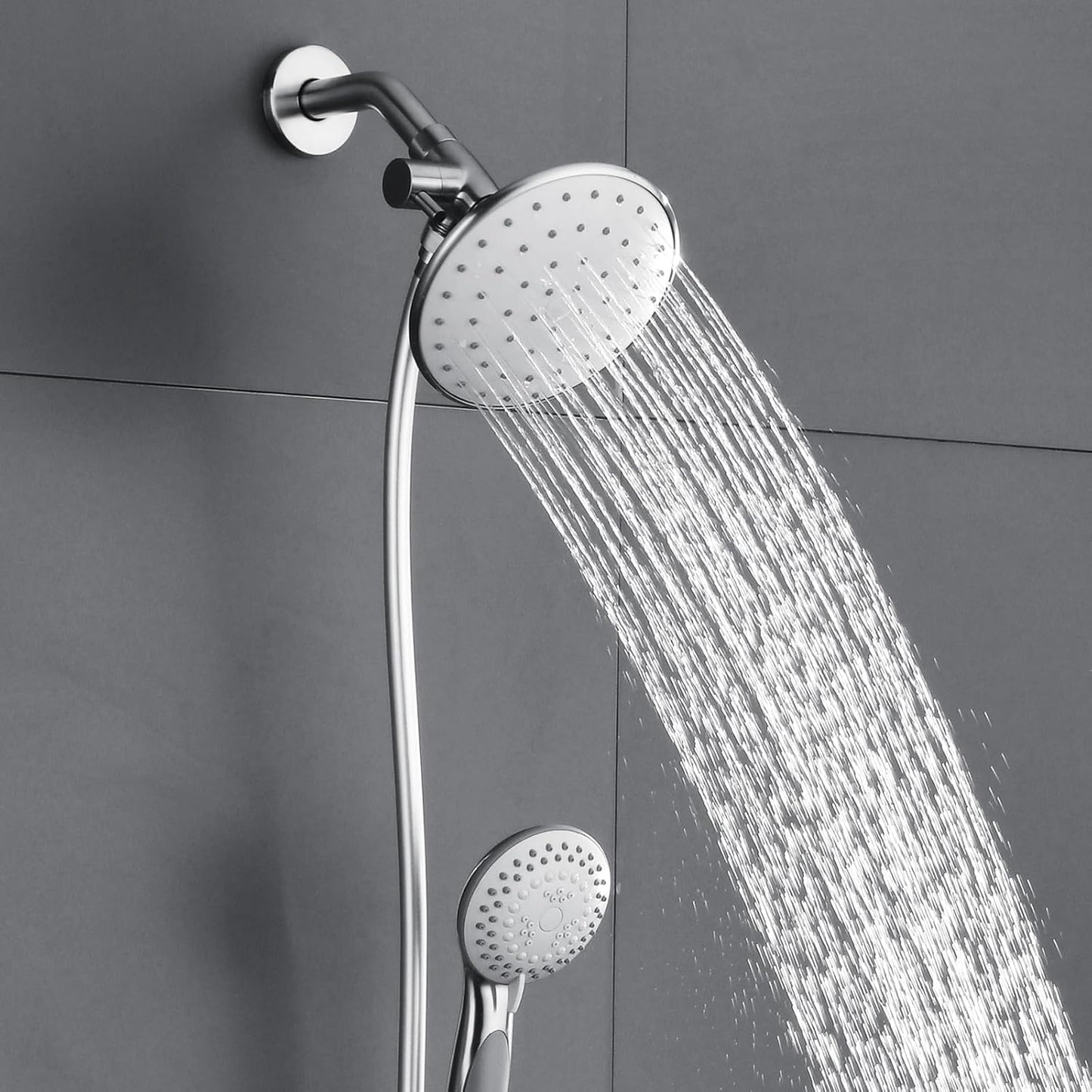 Shower Arm Flange Shower Pipe Arm 6 Inches Shower Head Mount 304 Stainless Steel Shower Handle Replacement Wall Mount Shower Neck for Fixed Shower Head & Handheld Showerhead (Silver)