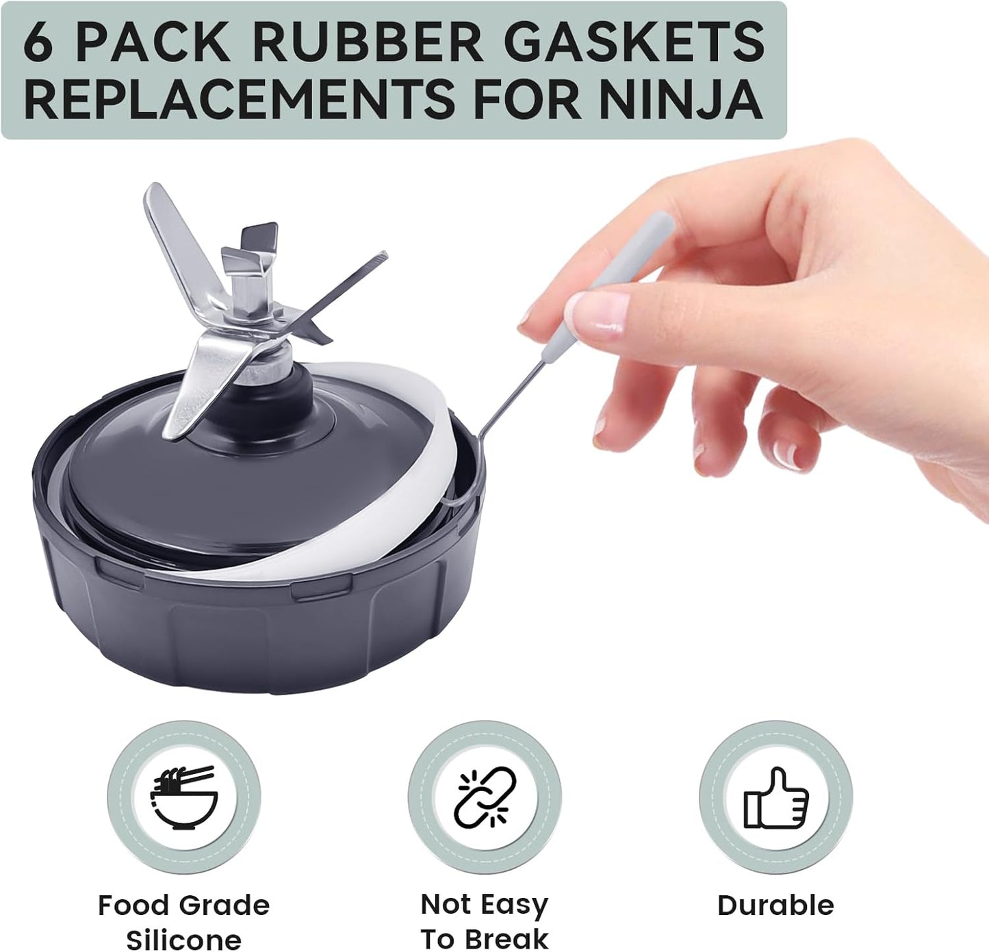 6 PCS Rubber Gaskets Replacement Seal for Ninja Blender, Blender Sealing Gasket for 7 Fins Blender Blade Attachment, Flexible White O-Ring Compatible with Ninja BL456-30 BL480 BL681A BL780 BL64 Etc.