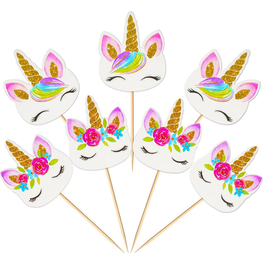 48 Pieces Rainbow Unicorn Cupcake Toppers, Cupcake Picks Cake Decorations, Double Sided Unicorn Cake Topper Set Birthday Baby Shower Party Supplies