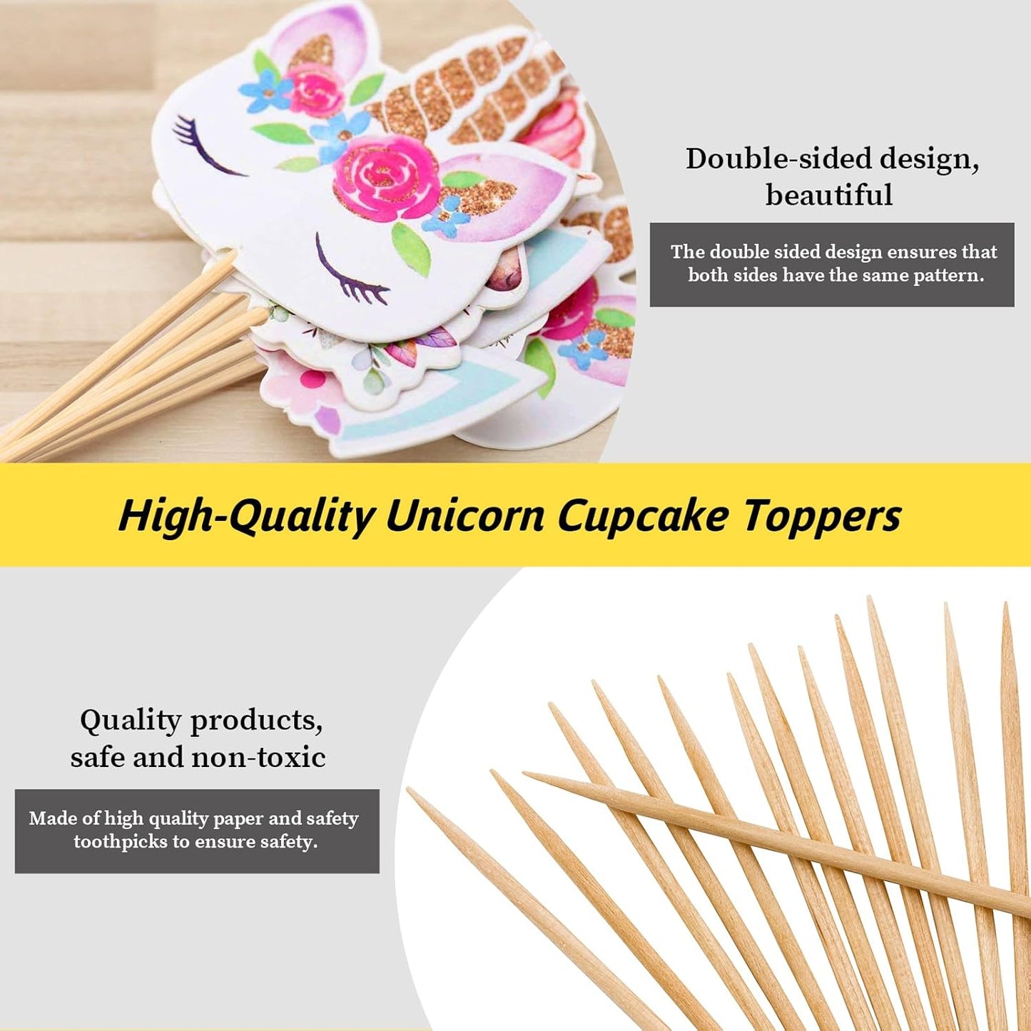 48 Pieces Rainbow Unicorn Cupcake Toppers, Cupcake Picks Cake Decorations, Double Sided Unicorn Cake Topper Set Birthday Baby Shower Party Supplies