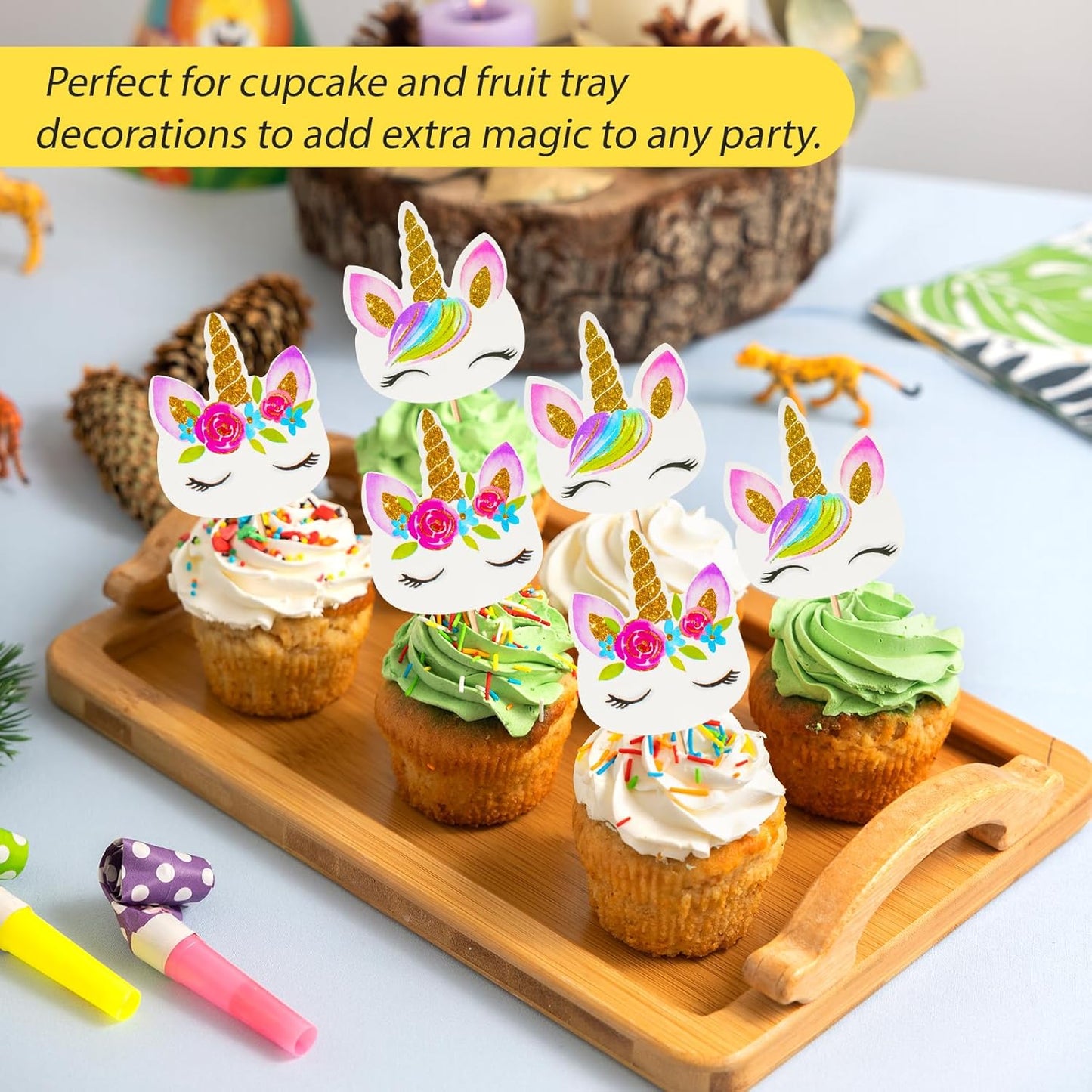 48 Pieces Rainbow Unicorn Cupcake Toppers, Cupcake Picks Cake Decorations, Double Sided Unicorn Cake Topper Set Birthday Baby Shower Party Supplies