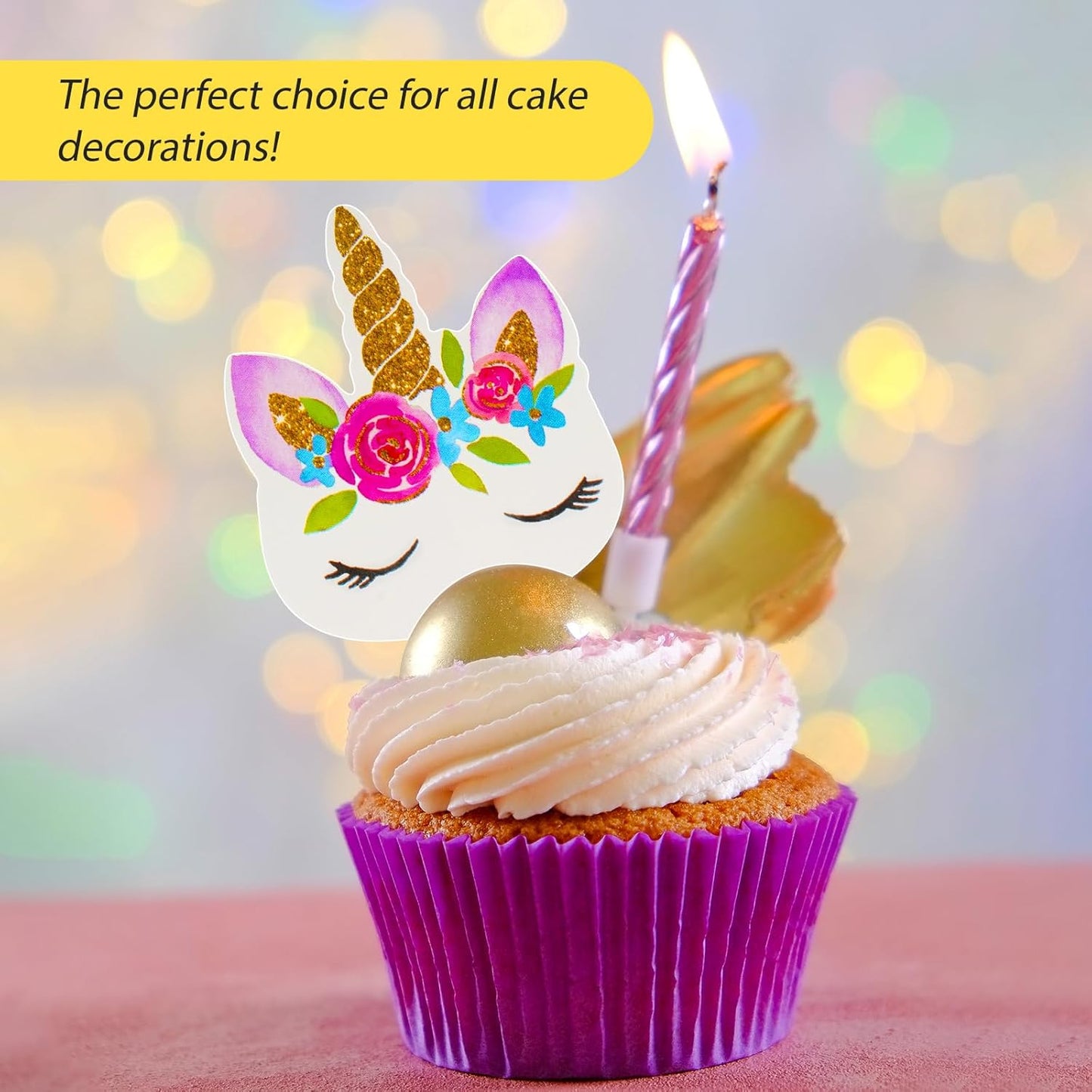 48 Pieces Rainbow Unicorn Cupcake Toppers, Cupcake Picks Cake Decorations, Double Sided Unicorn Cake Topper Set Birthday Baby Shower Party Supplies