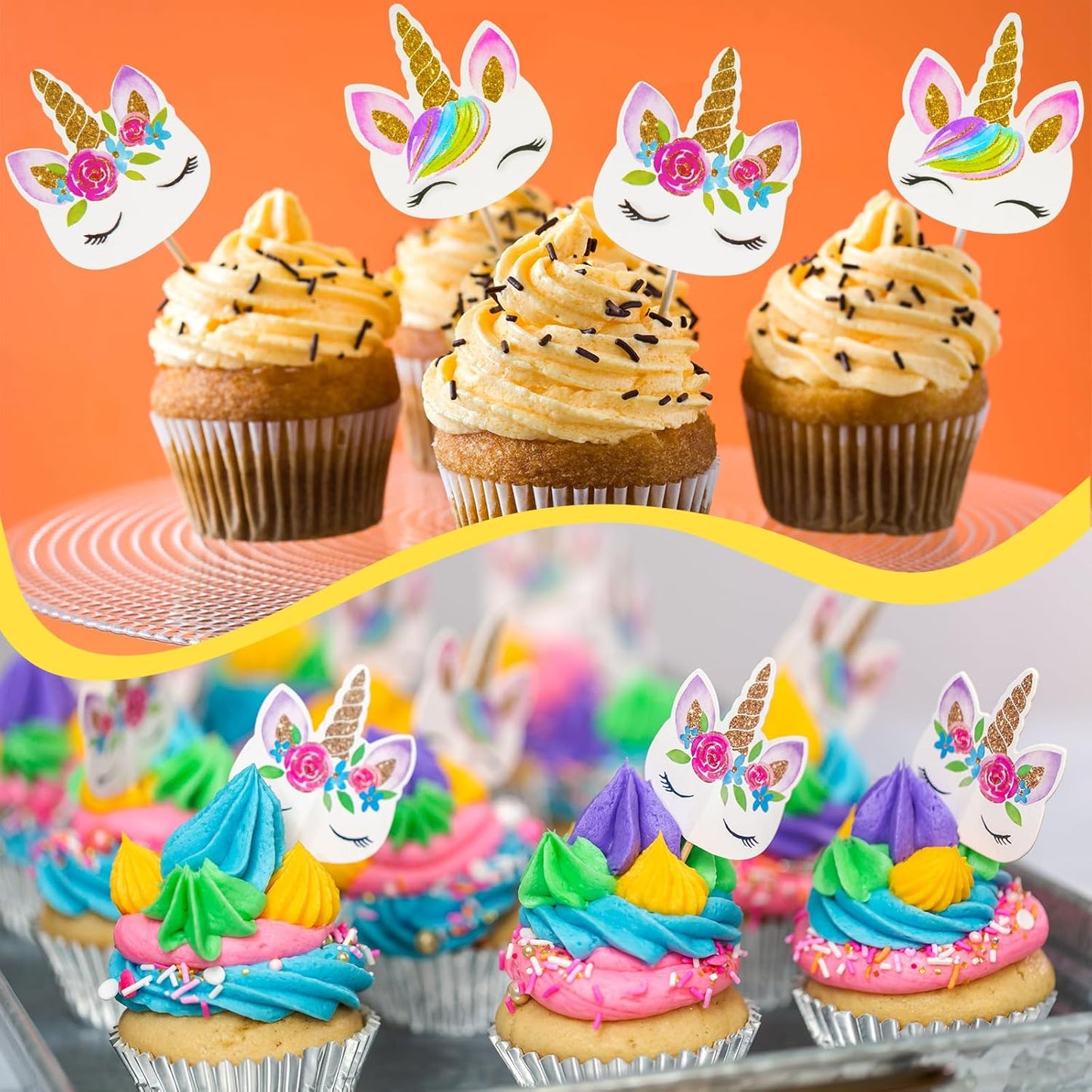 48 Pieces Rainbow Unicorn Cupcake Toppers, Cupcake Picks Cake Decorations, Double Sided Unicorn Cake Topper Set Birthday Baby Shower Party Supplies