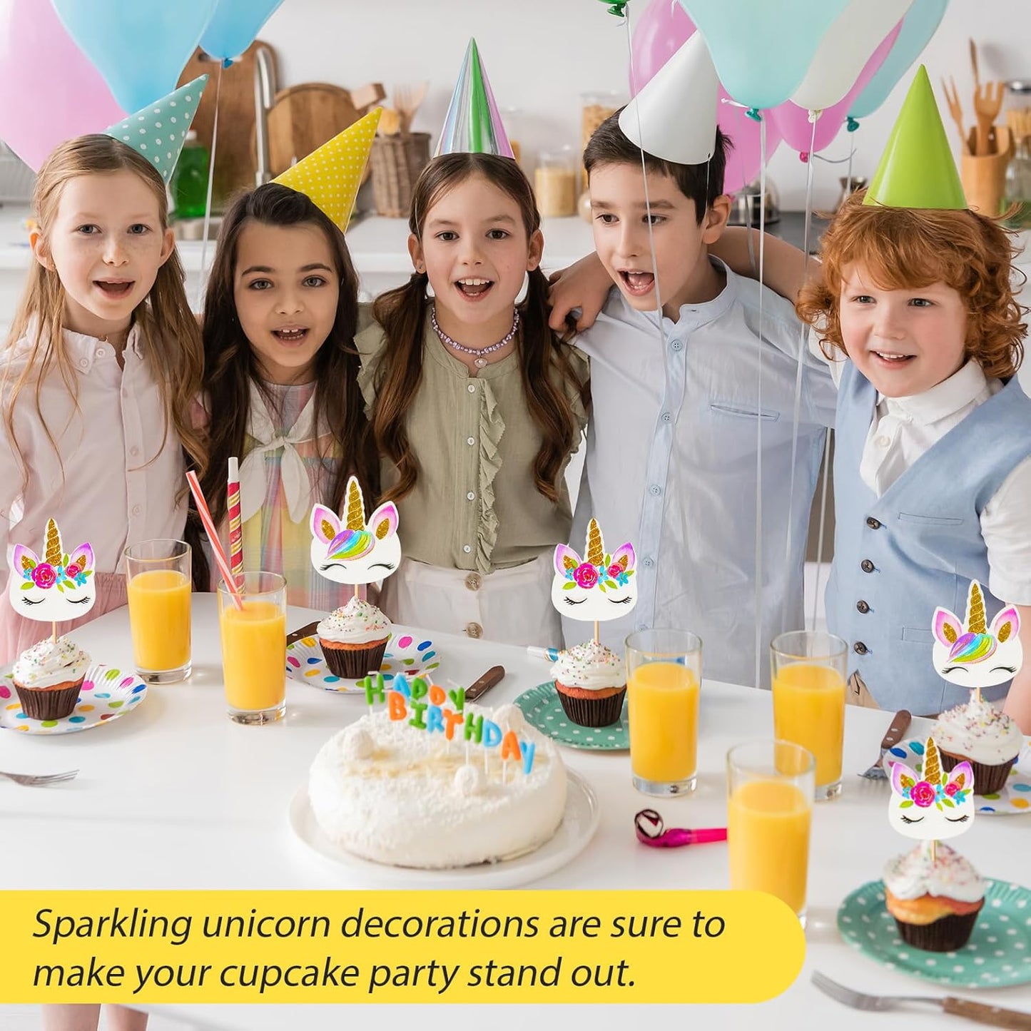 48 Pieces Rainbow Unicorn Cupcake Toppers, Cupcake Picks Cake Decorations, Double Sided Unicorn Cake Topper Set Birthday Baby Shower Party Supplies