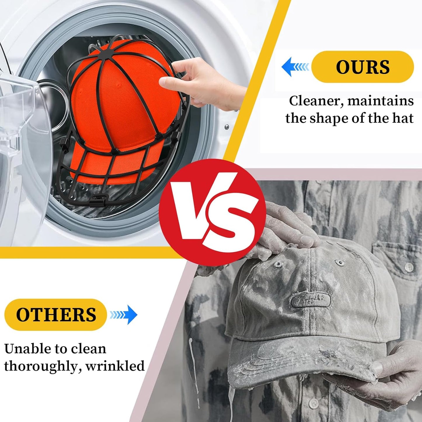 Hat Washer Cage for Washing Machine & Dishwasher- Ball Cap Washer for Baseball Caps & Hats, Baseball Cap Cleaner and Shaper, Fits Adult/Kids Caps (Black)