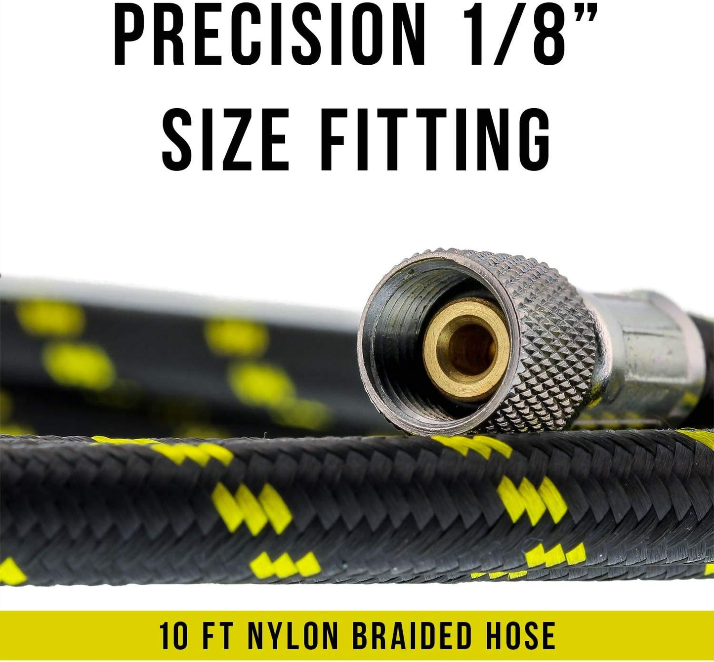 Premium 10 Foot Nylon Braided Airbrush Hose with Standard 1/8" Size Fittings on Both Ends (Hose Color May Vary)