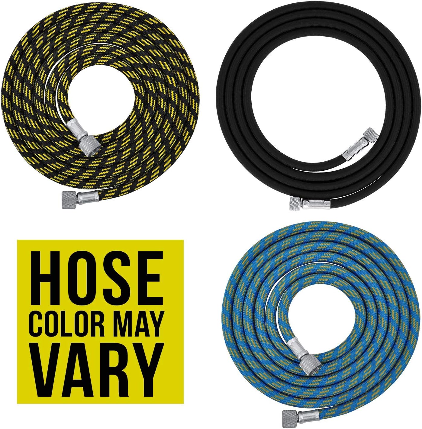 Premium 10 Foot Nylon Braided Airbrush Hose with Standard 1/8" Size Fittings on Both Ends (Hose Color May Vary)