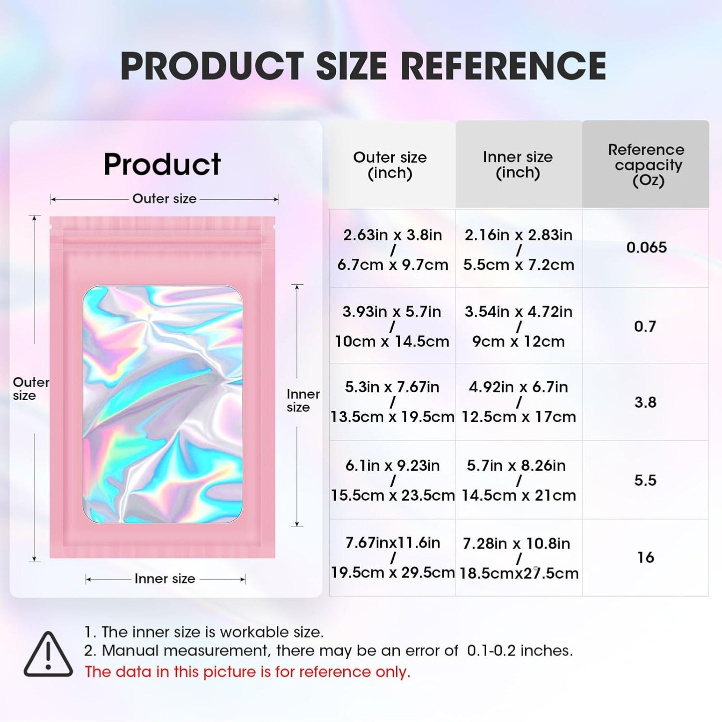 120PCS Smell Proof Mylar Bags,4"x6" Resealable Bag for Small Business,Holographic Packaging Bags with Clear Window,Foil Pouch Sample Snack Candy Jewelry Bag for Party Favors(Pink)