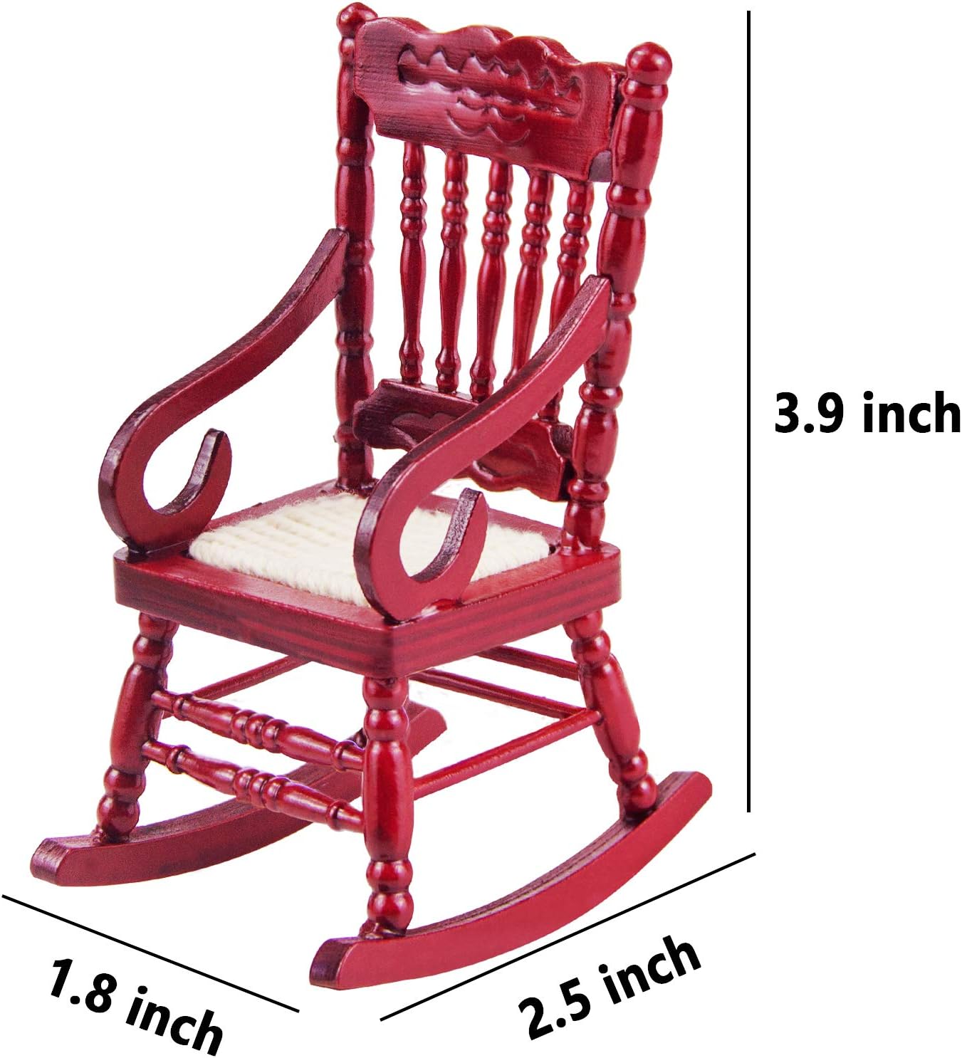 Dollhouse Wooden Chair, 1:12 Dollhouse Miniature Wooden Rocking Chair Model (Brown)