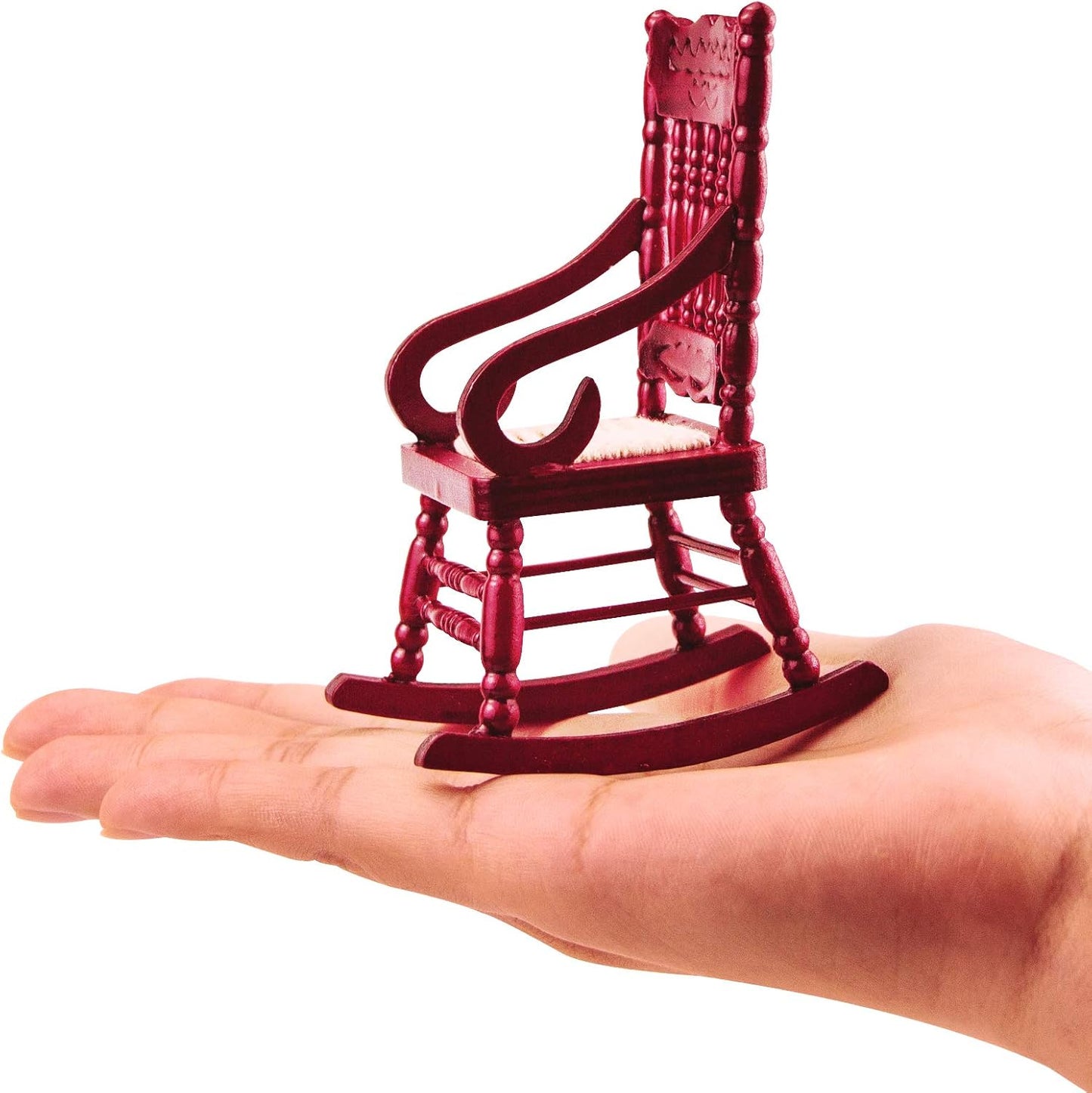 Dollhouse Wooden Chair, 1:12 Dollhouse Miniature Wooden Rocking Chair Model (Brown)