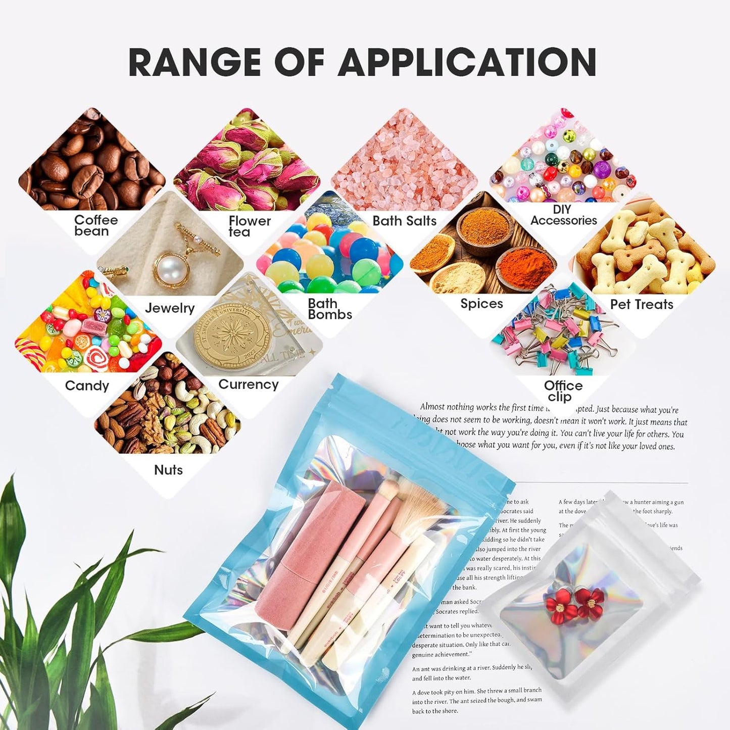 120PCS Smell Proof Mylar Bags,7.8"x11.8" Resealable Bag for Small Business,Holographic Packaging Bags with Clear Window,Foil Pouch Sample Snack Candy Jewelry Bag for Party Favors(Blue)