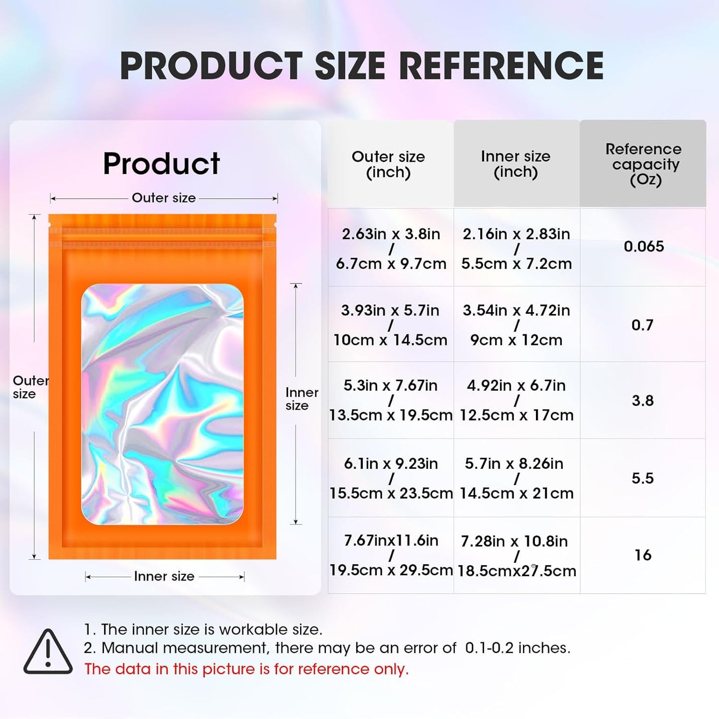 120PCS Smell Proof Mylar Bags,7.8"x11.8" Resealable Bag for Small Business,Holographic Packaging Bags with Clear Window,Foil Pouch Sample Snack Candy Jewelry Bag for Party Favors(Orange)