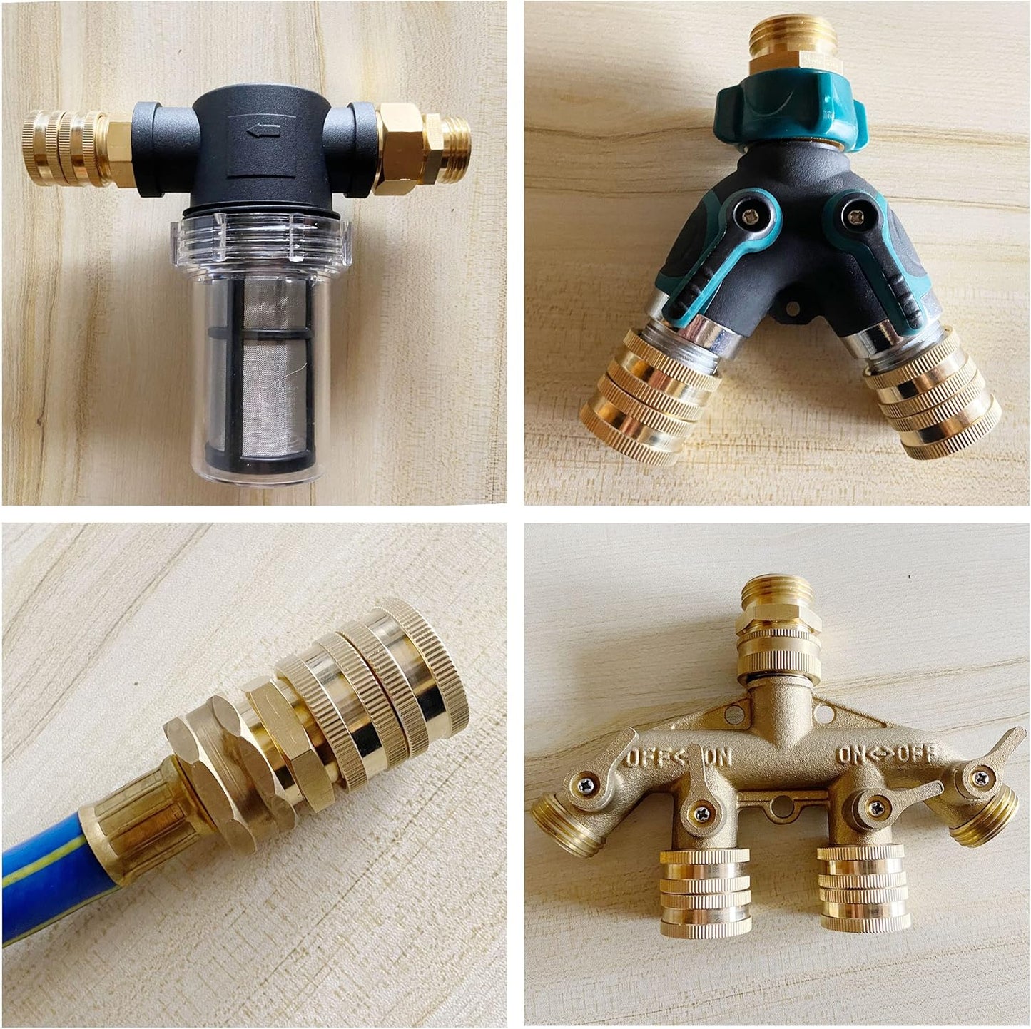 Garden Hose Adapter, Male to Male, Female to Female, 3/4 Inch Brass Connector, 4-Pack with Extra 4 Washers