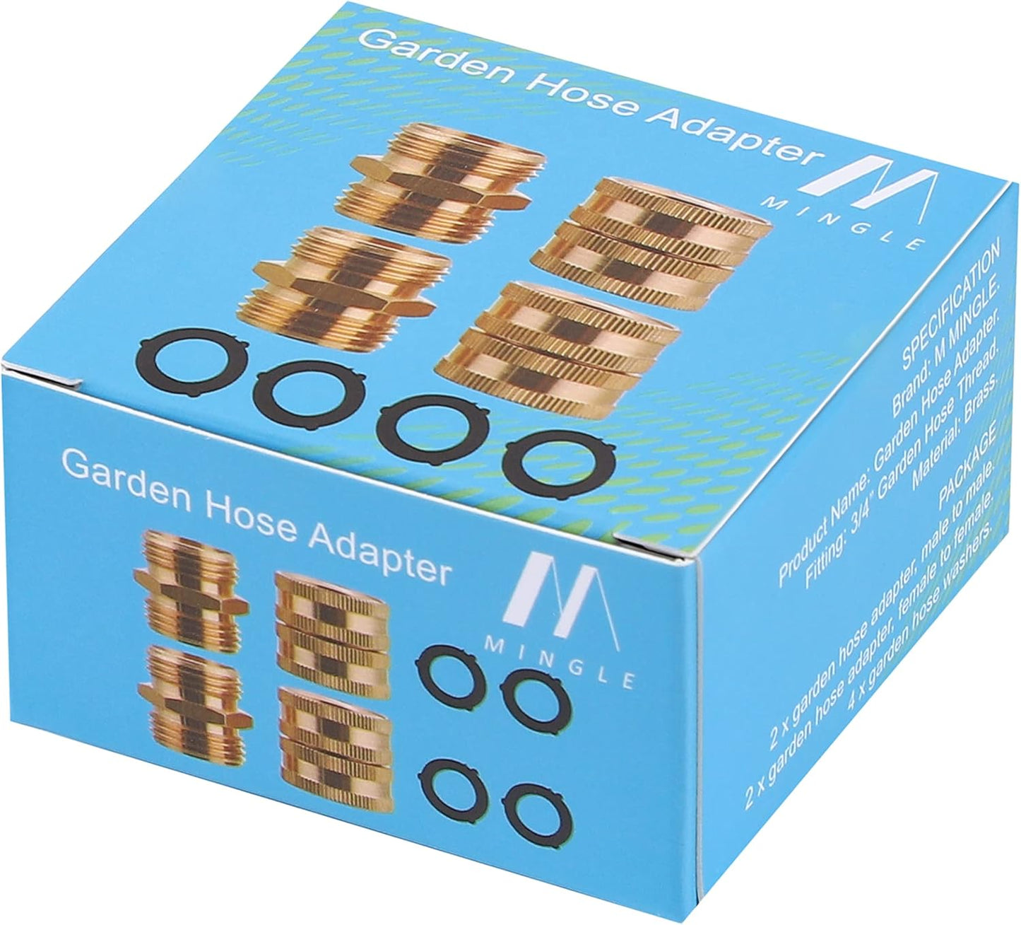 Garden Hose Adapter, Male to Male, Female to Female, 3/4 Inch Brass Connector, 4-Pack with Extra 4 Washers