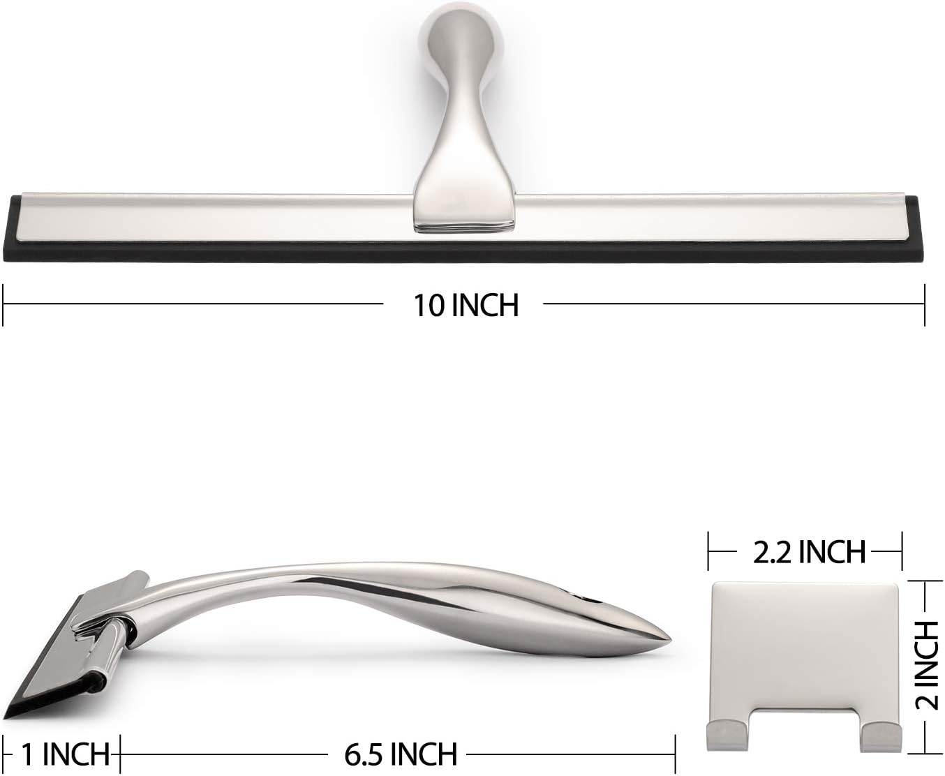 All-Purpose Shower Squeegee for Shower Doors, Bathroom, Window and Car Glass - Stainless Steel, 10 Inches
