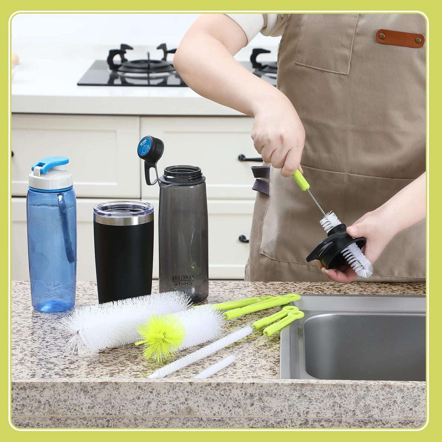 Bottle Cleaning Brush Set - Long Handle Bottle Cleaner for Washing Narrow Neck Beer Bottles, Sports Water Bottles with Straw Brush, Kettle Spout/Lid Cleaner Brushes
