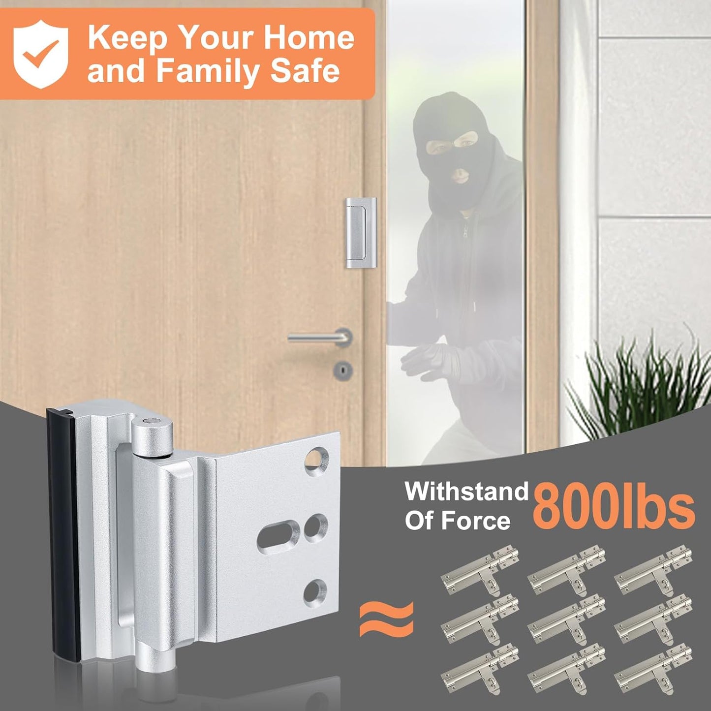 2 Pack Home Security Door Lock,Childproof Door Reinforcement Lock,with 3" Stop Withstand 800 lbs,for Inward Swing Doors,Night Kids Safety Metal Flip Lock Deadbolt Latch (Silver)
